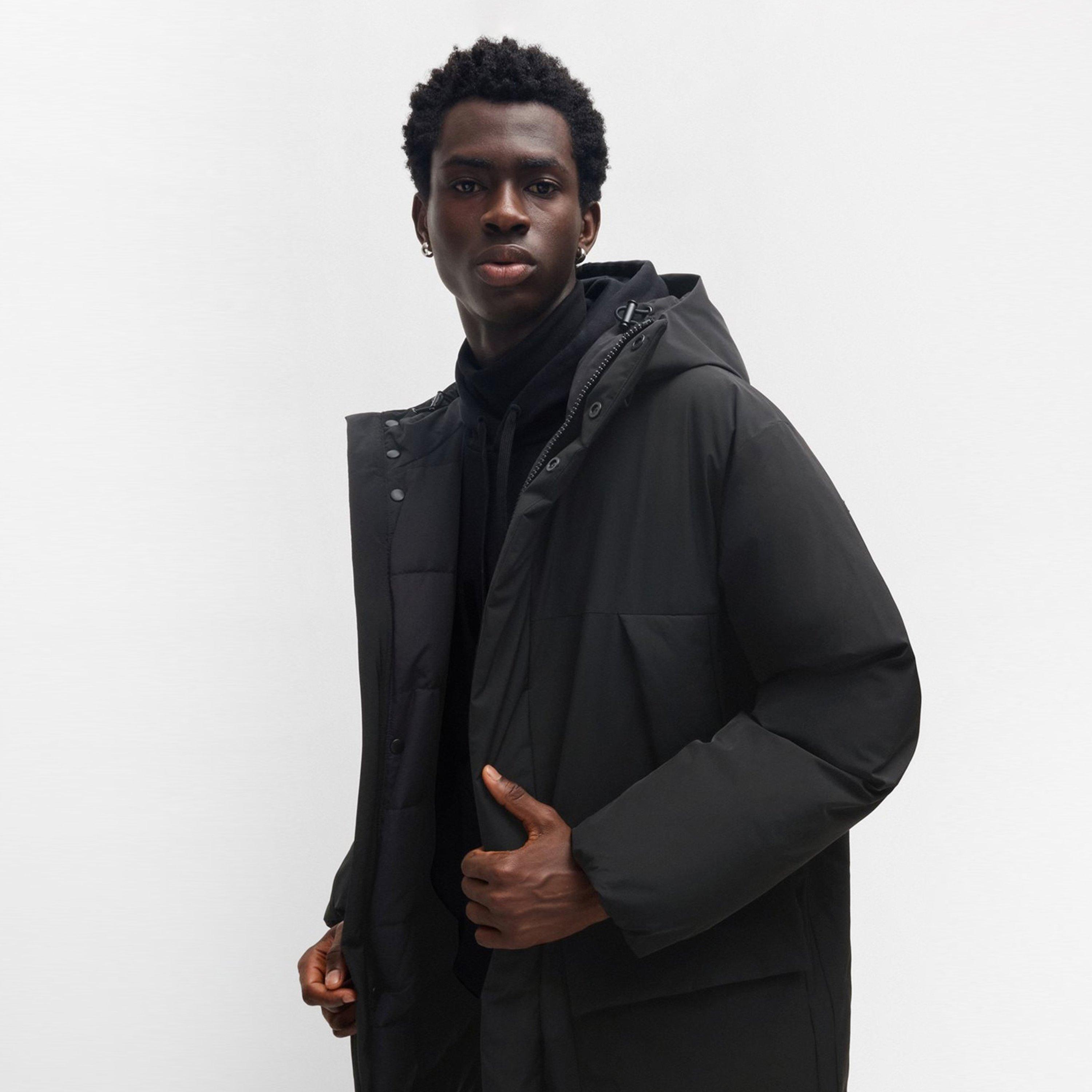 Black 001 - Hugo - Men's Mandev Water Repellent Thigh Length Short Puffer Jacket - 5