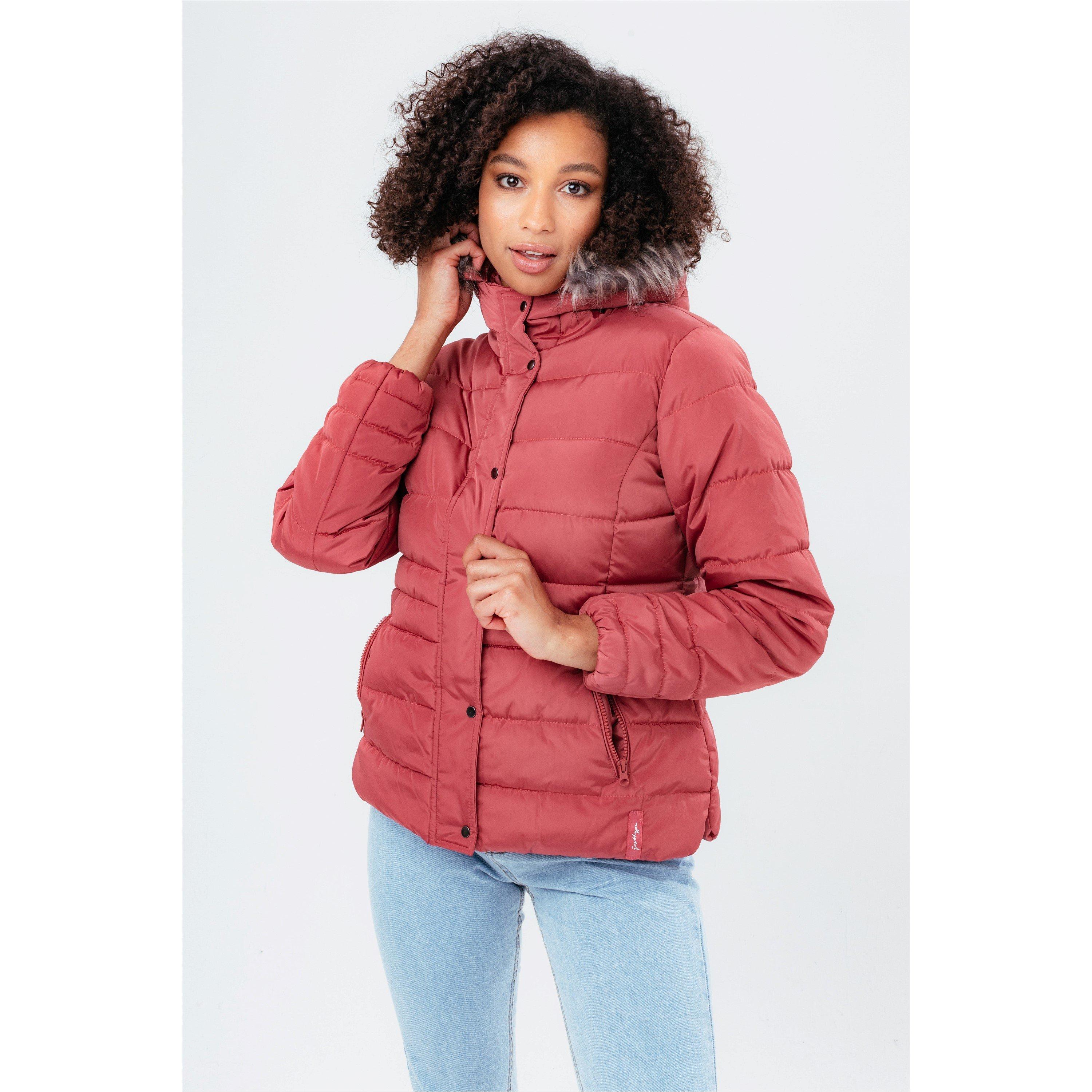 Pink - Hype - Women's Fur Trim Insulated Compact Fit Short Puffer Jacket