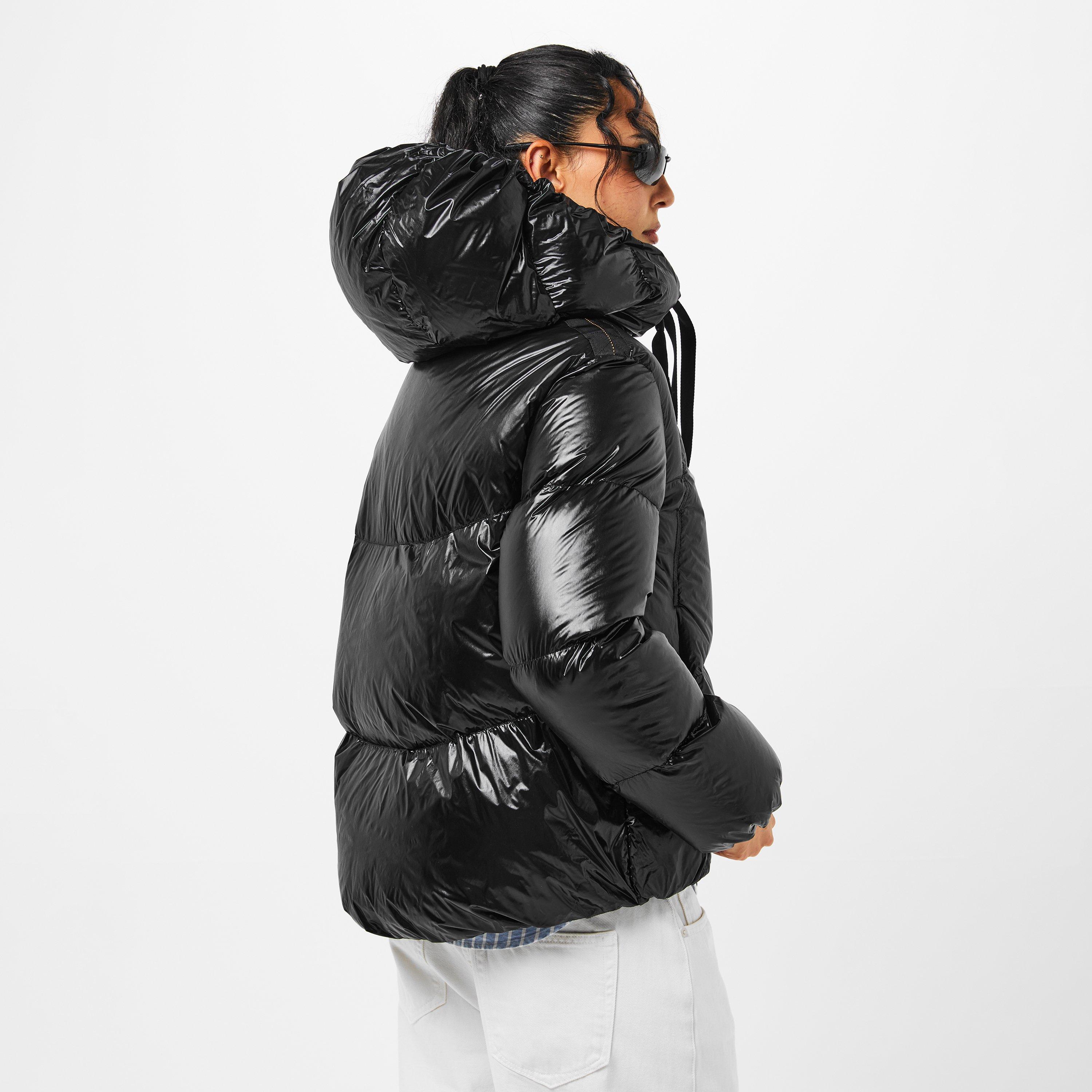 Black - Parajumpers - Women's Water Flower Hooded Water Resistant Windproof Duck Down Short Puffer Jacket - 4