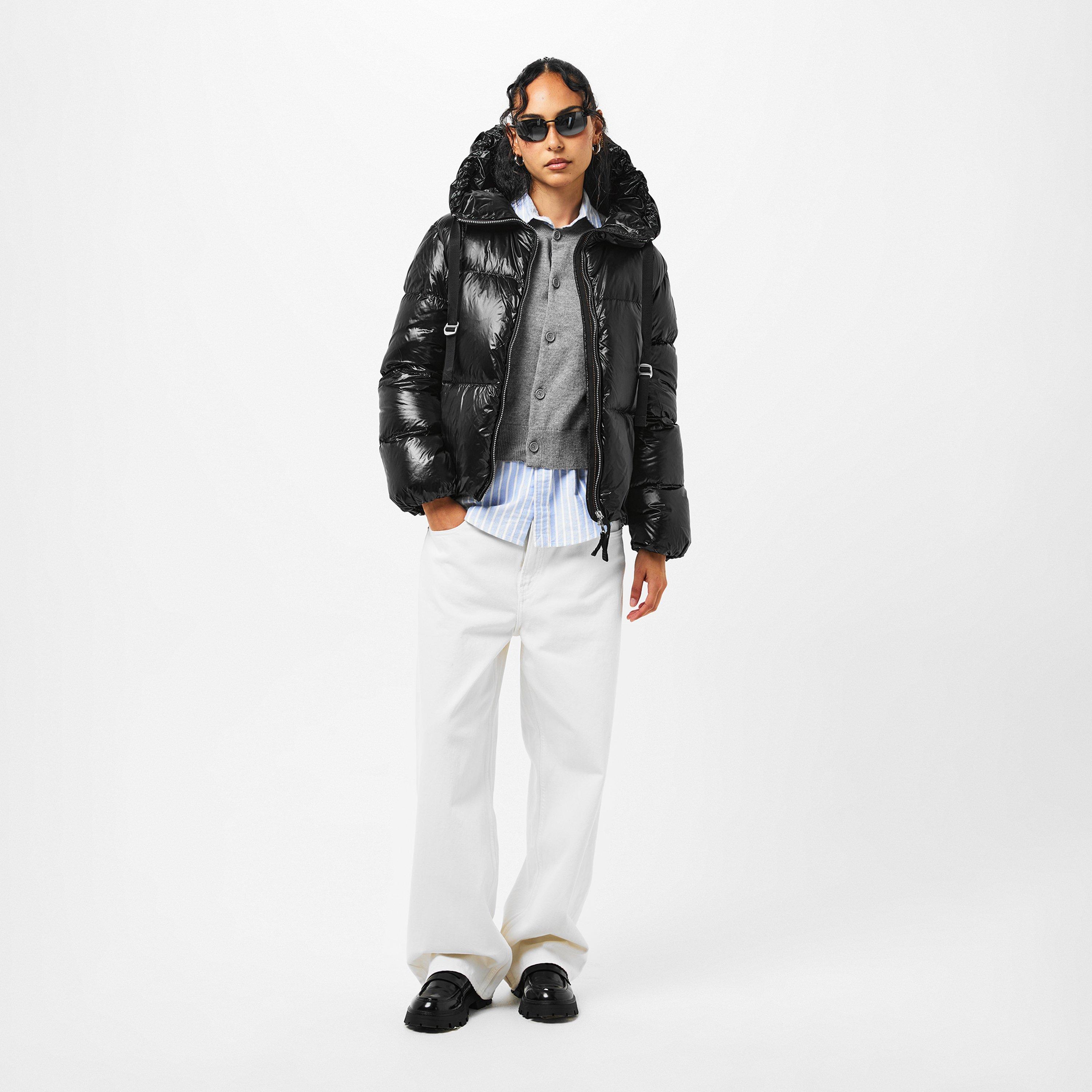 Black - Parajumpers - Women's Water Flower Hooded Water Resistant Windproof Duck Down Short Puffer Jacket - 6