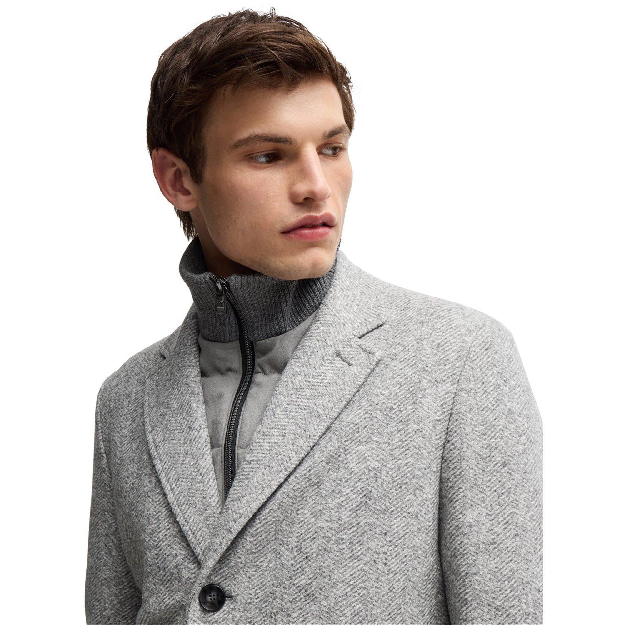 Med Grey 030 - Boss - Men's H-Hyde-J-Bib-Pad-234  Black Insulated Padded Pea Coat - 4