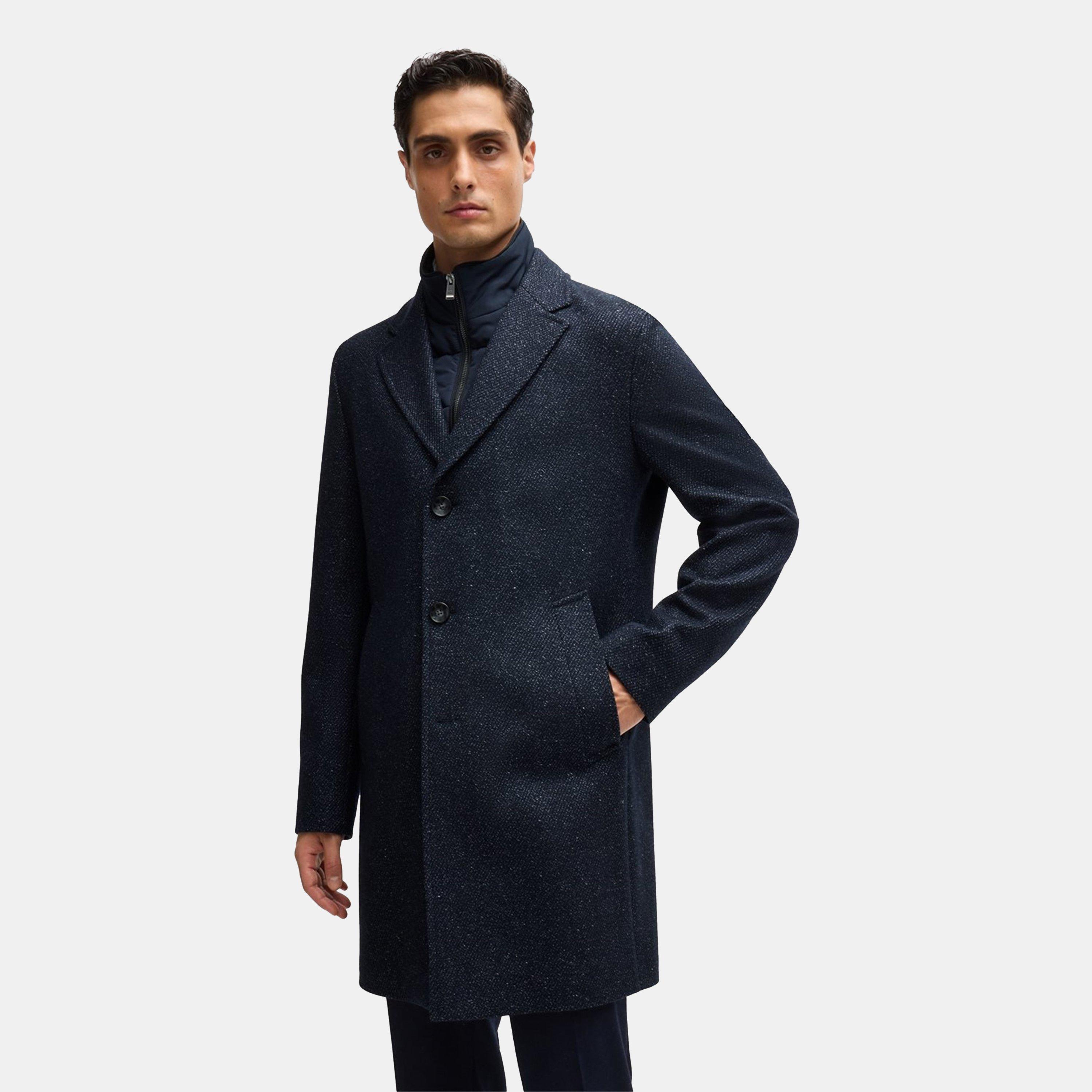 Dark Blue 404 - Boss - Men's H-Hyde-Bib-234  Black Structured Pea Coat - 2