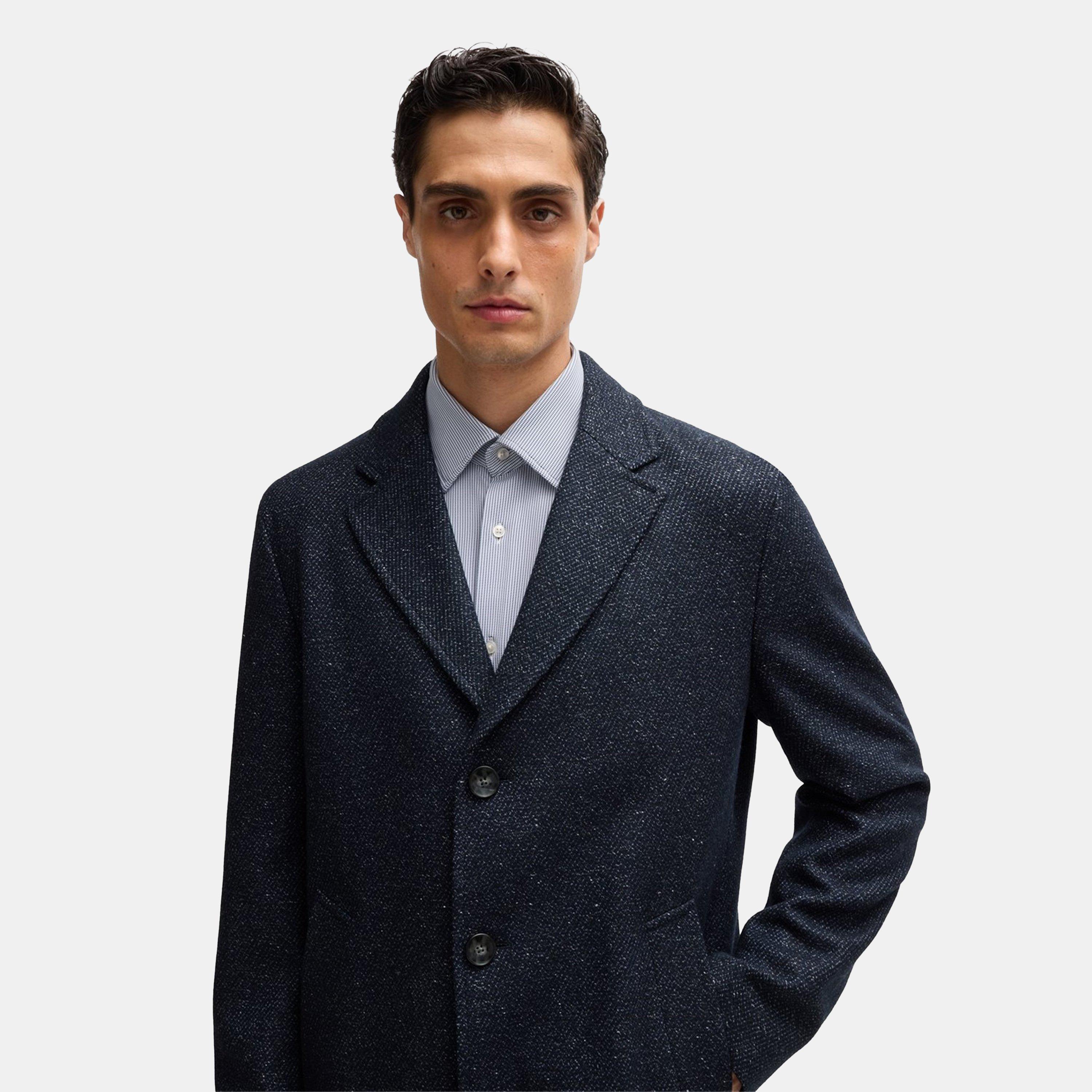 Dark Blue 404 - Boss - Men's H-Hyde-Bib-234  Black Structured Pea Coat - 4