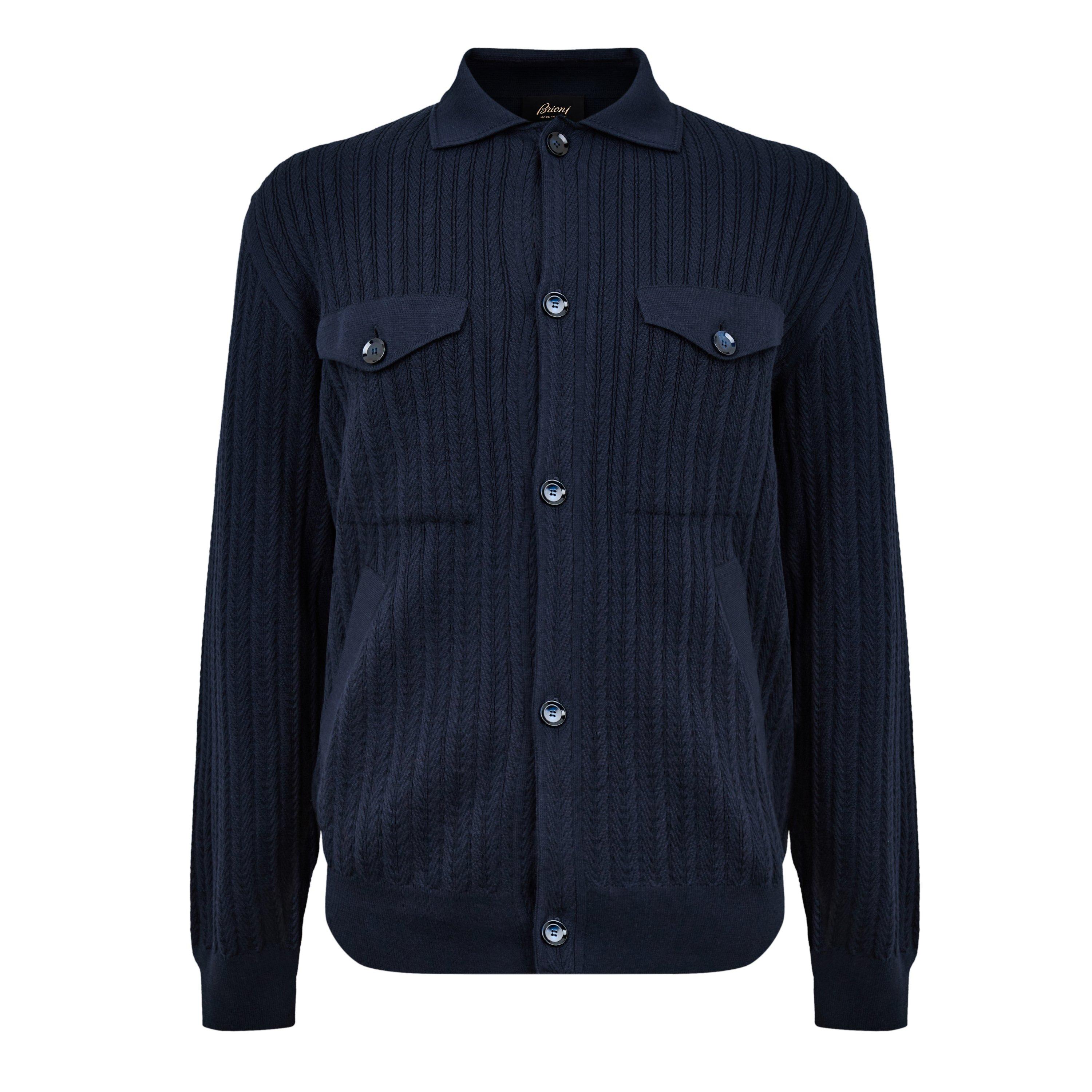 Navy - Brioni - Men's Long Sleeve Button 4 Pocket Denim Jacket - 1