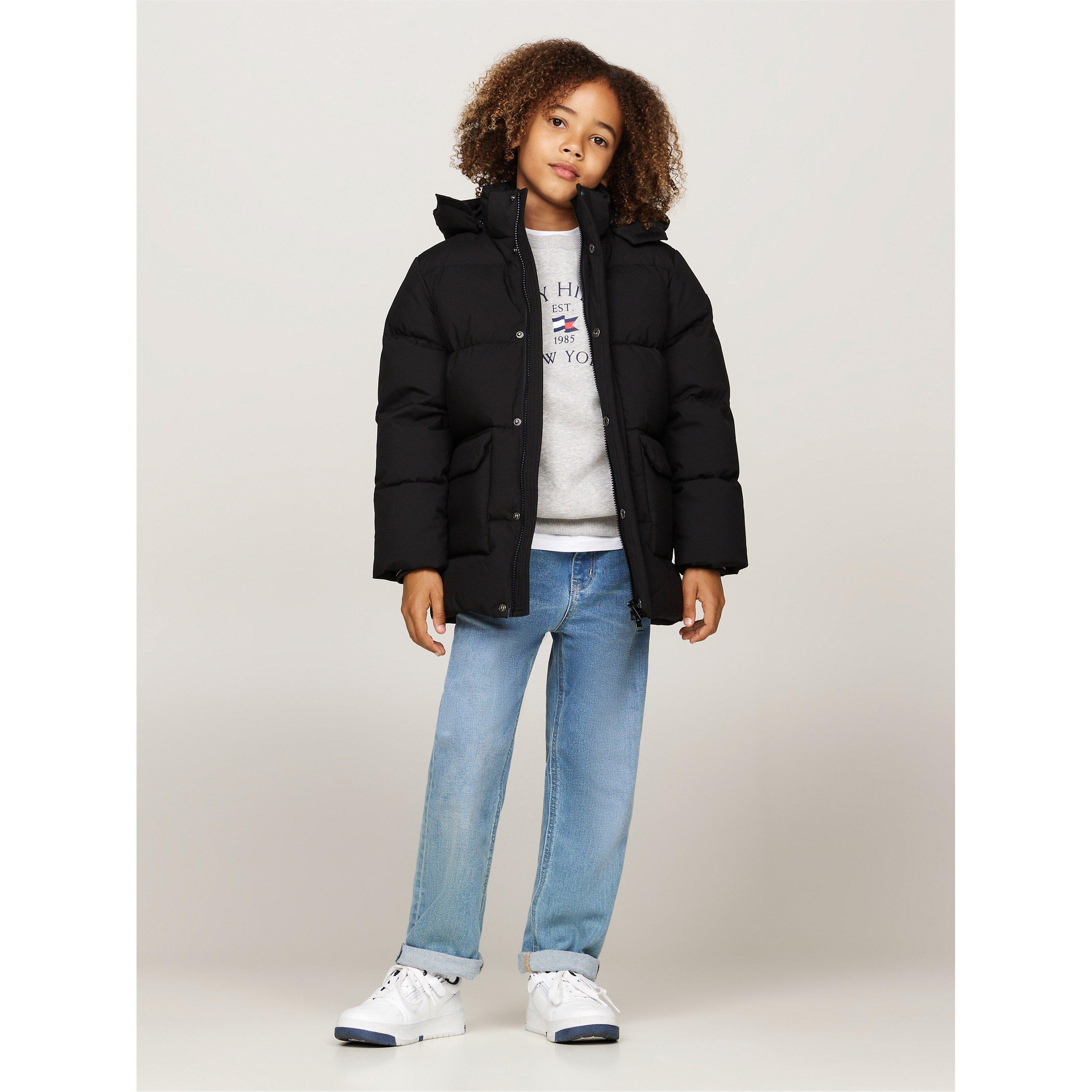 Zwarte BDS - Tommy Hilfiger - Kids' Recycled Polyester Long Sleeve Relaxed Fit Short Puffer Jacket - 2