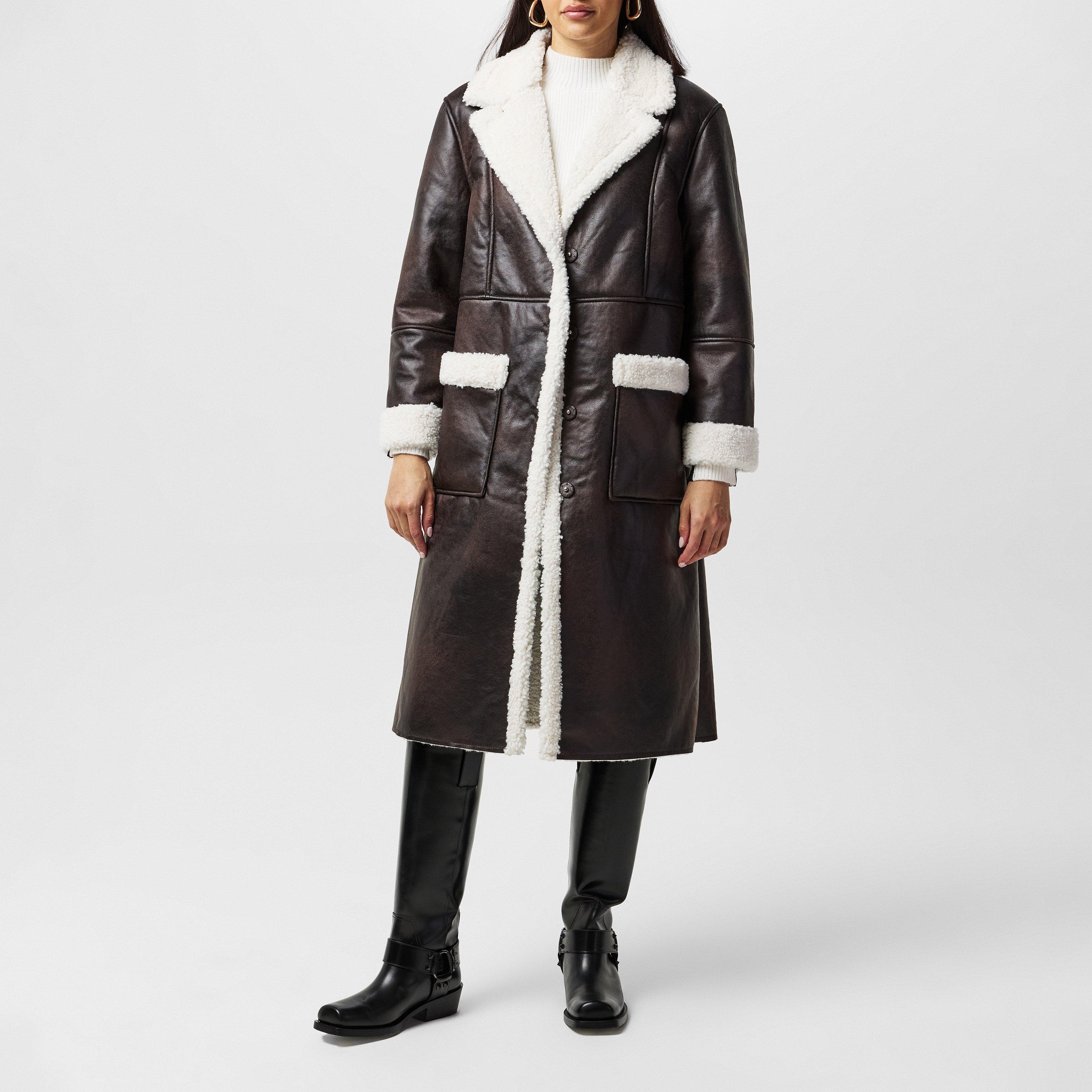 Chocolate - French Connection - Women's Arizona Asymmetric Zip Aviator Jacket - 1