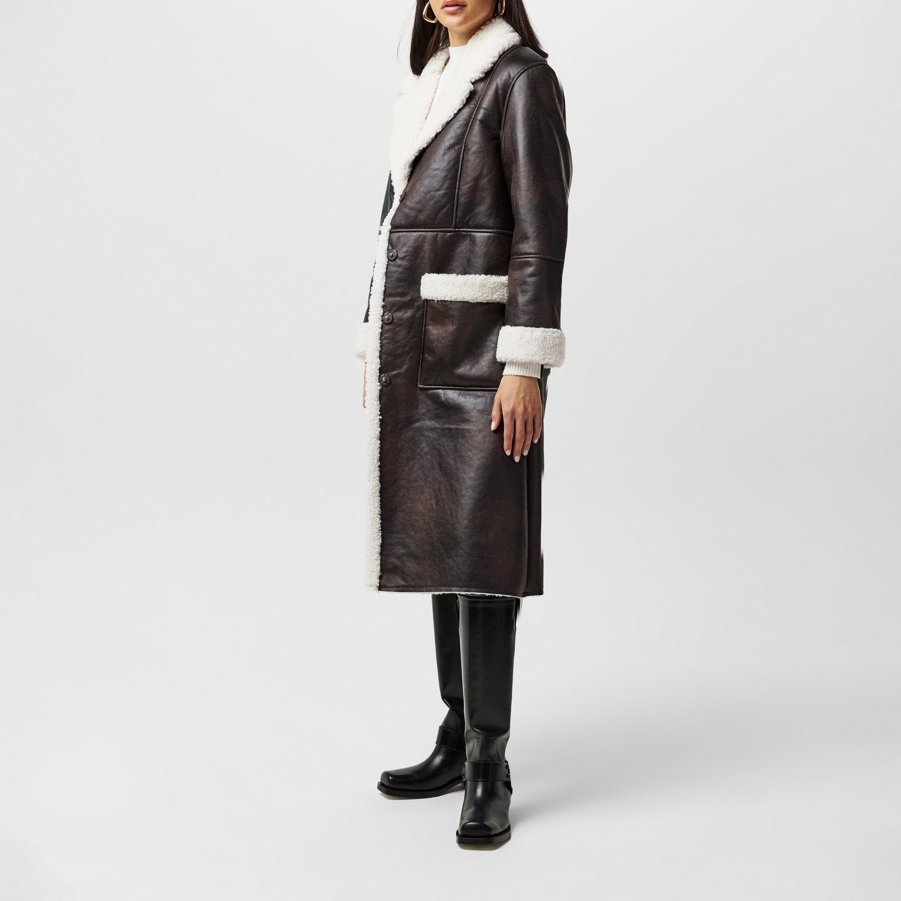 Chocolate - French Connection - Women's Arizona Asymmetric Zip Aviator Jacket - 2