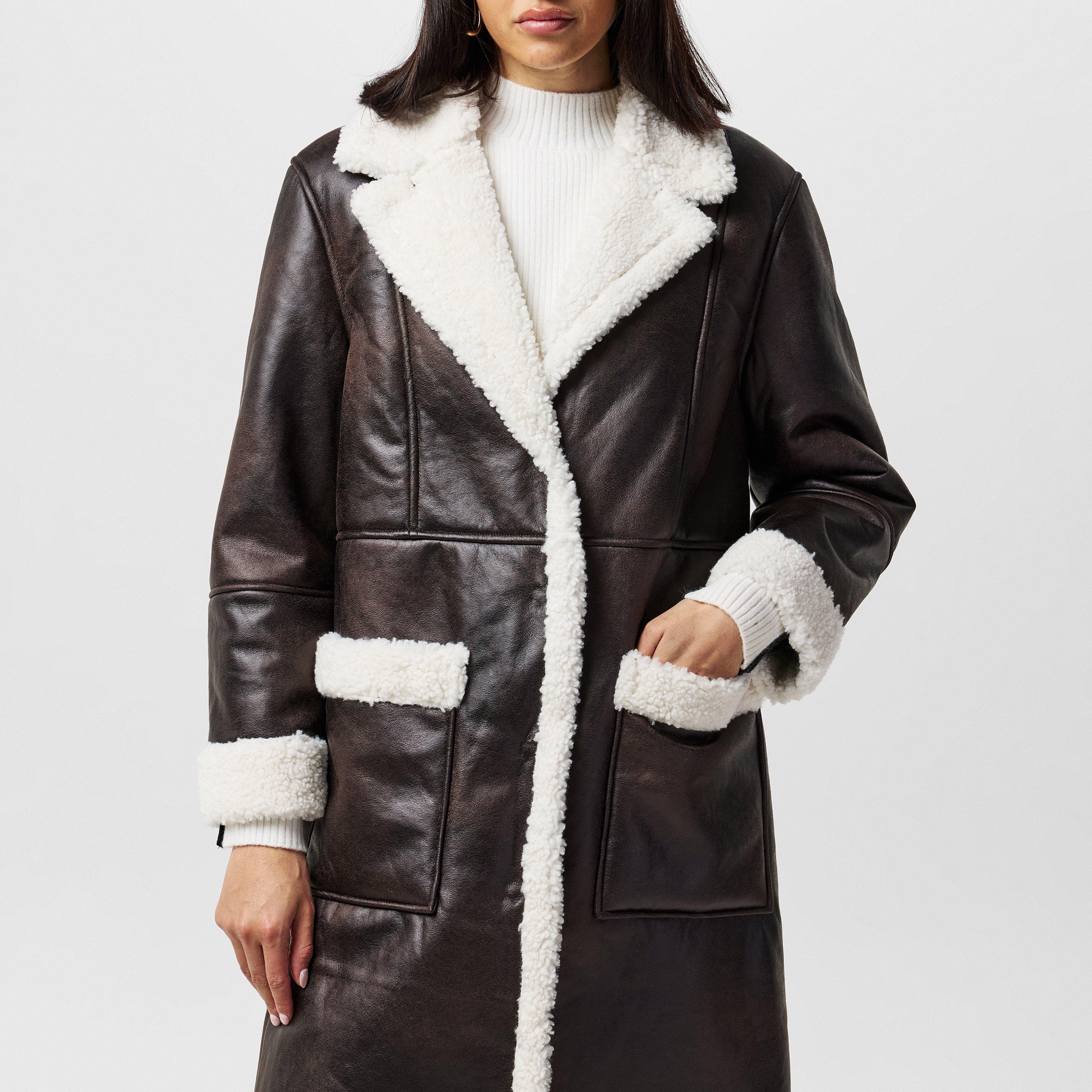 Chocolate - French Connection - Women's Arizona Asymmetric Zip Aviator Jacket - 4