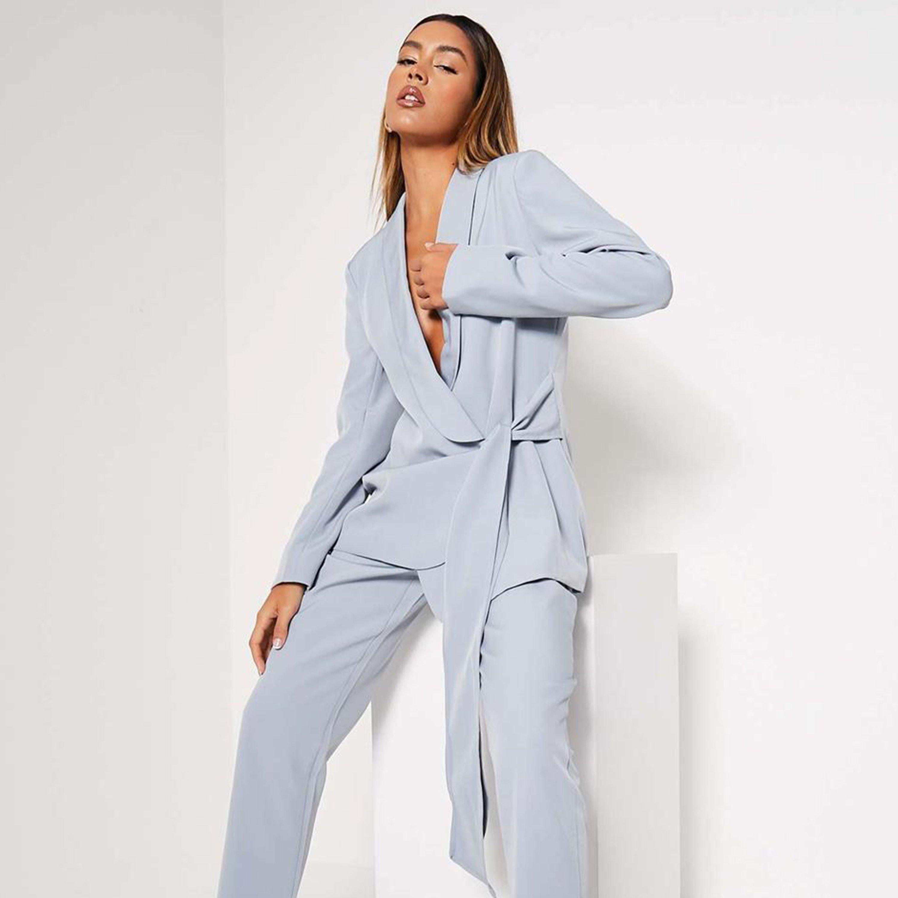 Blue - I Saw It First - ISAWITFIRST Premium Wrap Detail Blazer - 2