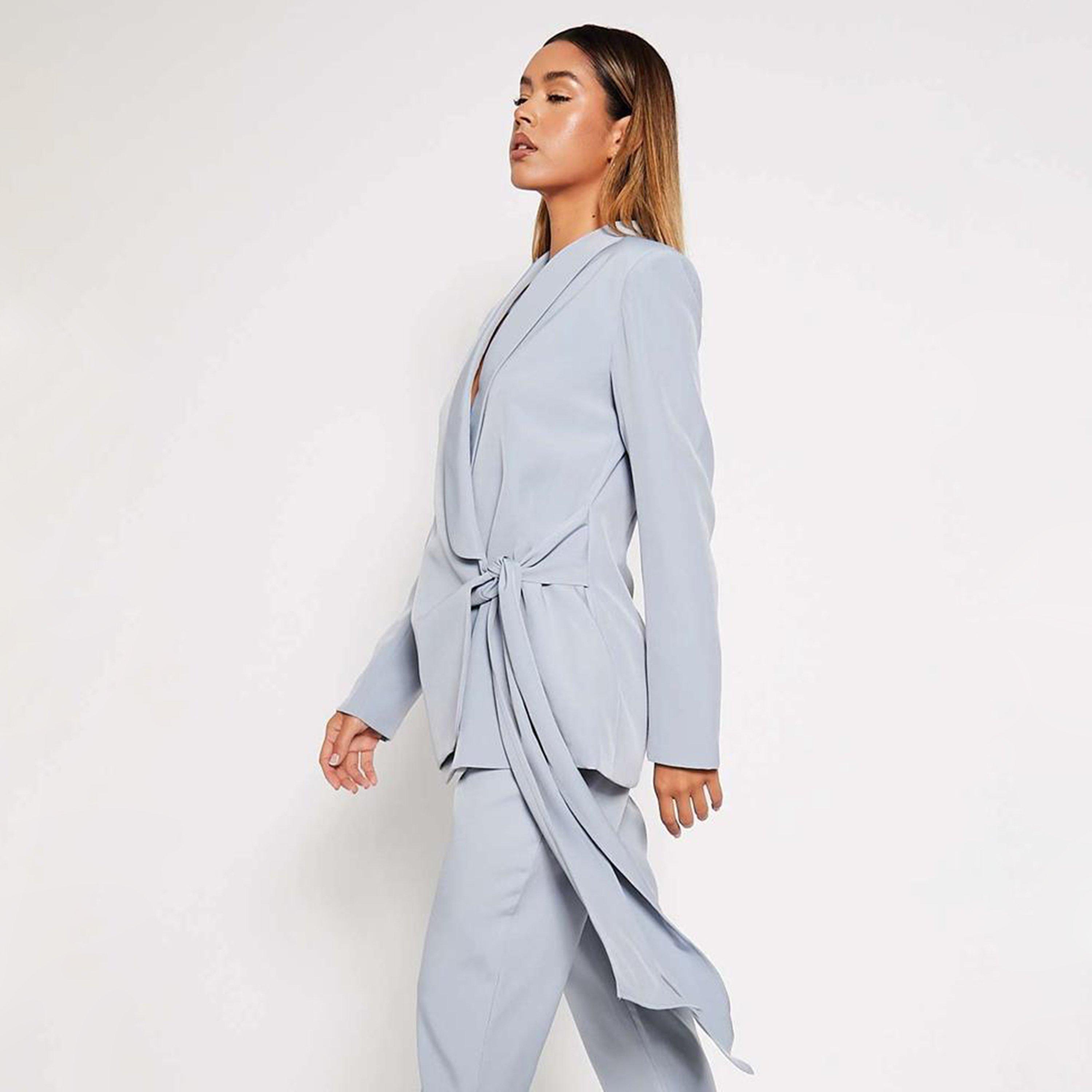 Blue - I Saw It First - ISAWITFIRST Premium Wrap Detail Blazer - 3