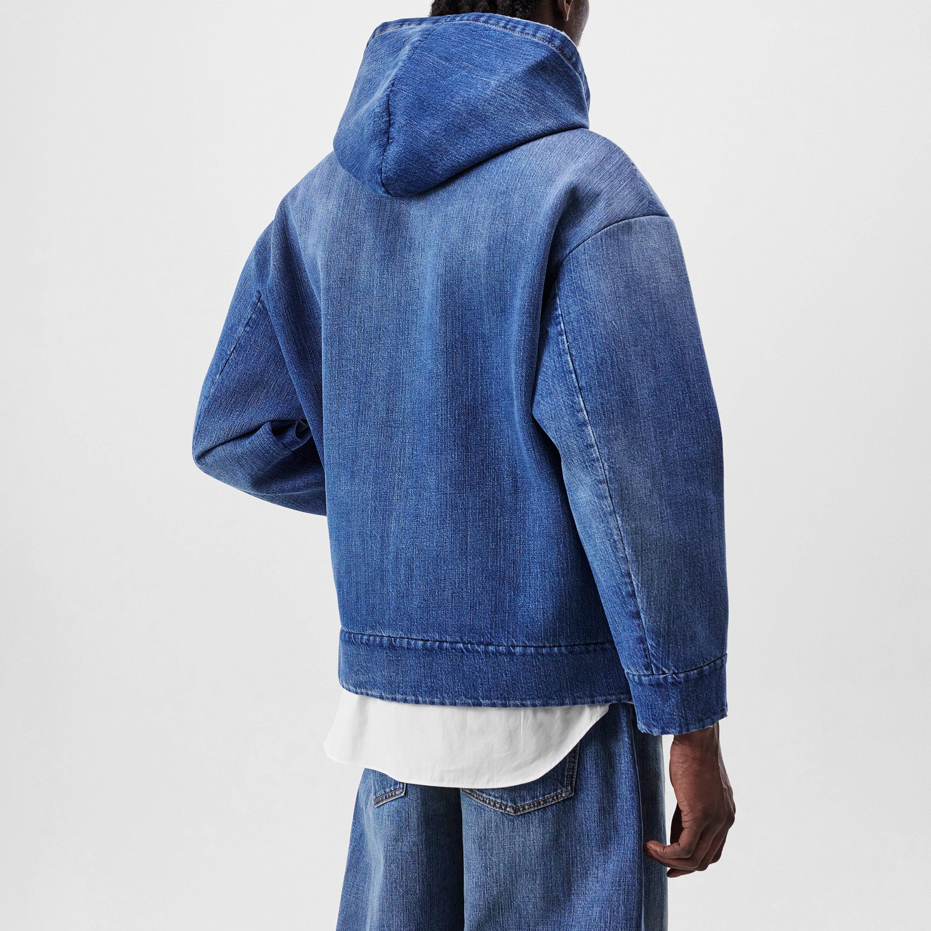 Medium Blue - Valentino - Men's Hooded Denim Cotton Long Sleeve Oversized Fit Denim Jacket - 3
