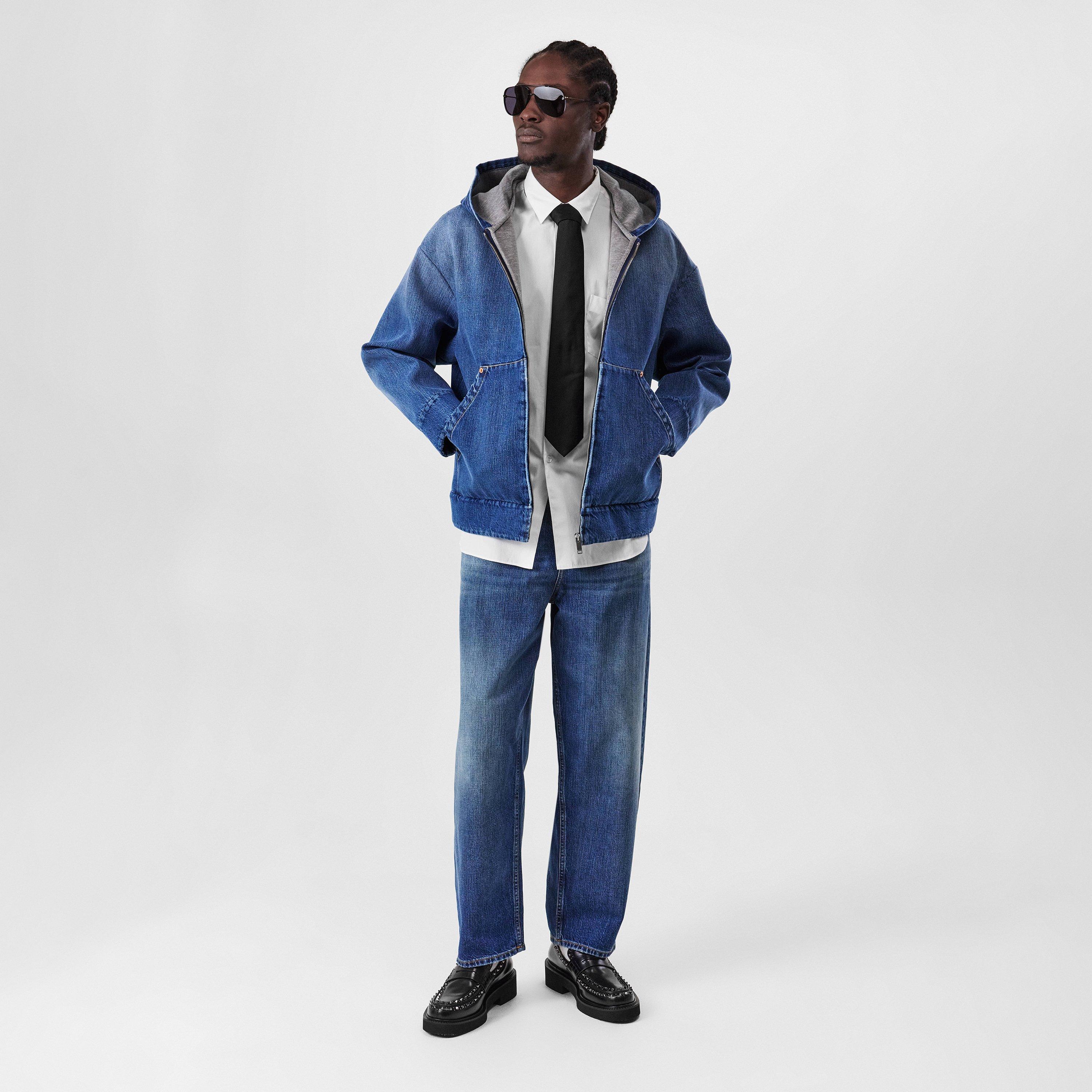 Medium Blue - Valentino - Men's Hooded Denim Cotton Long Sleeve Oversized Fit Denim Jacket - 4