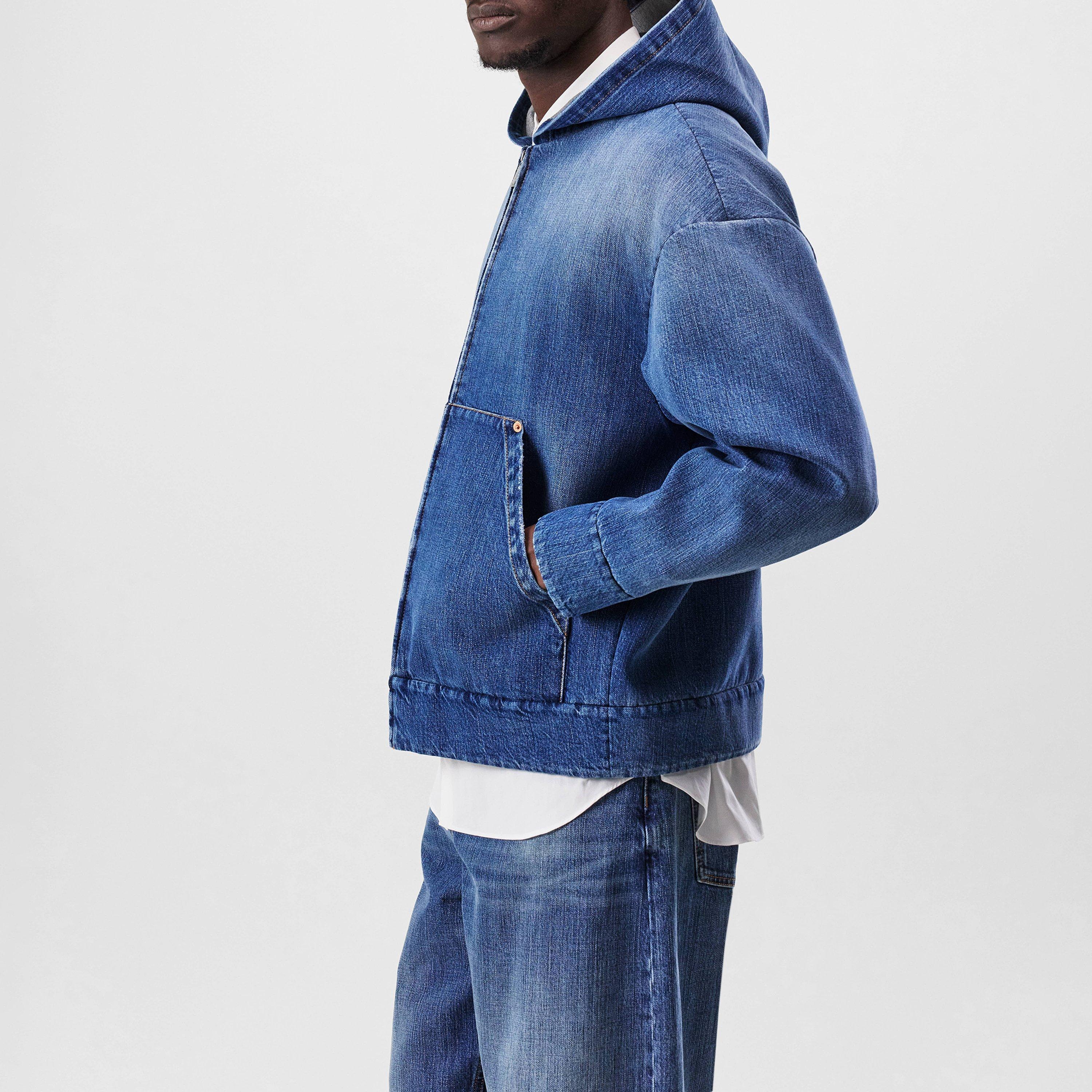 Medium Blue - Valentino - Men's Hooded Denim Cotton Long Sleeve Oversized Fit Denim Jacket - 5