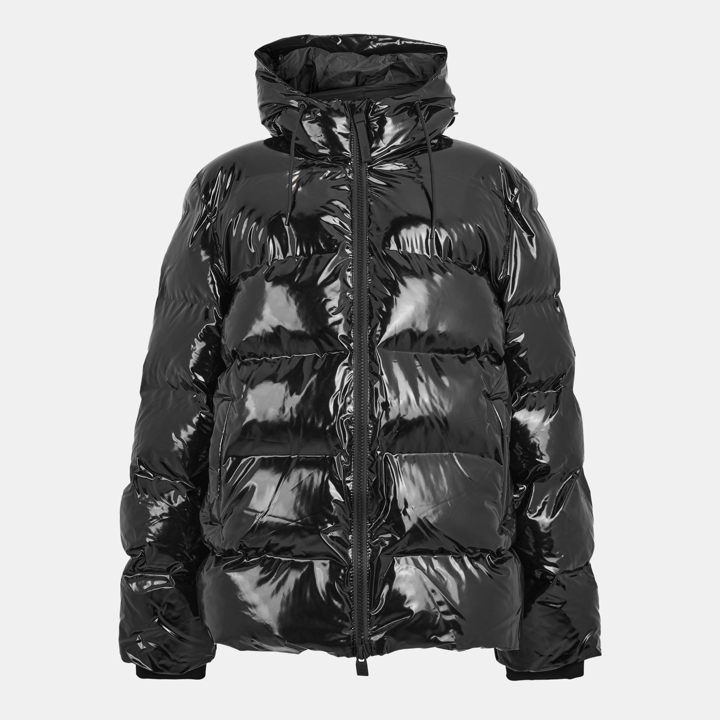 Rains Men's Alta Waterproof Hooded Short Puffer Jacket - Blk Gloss 01 - Small