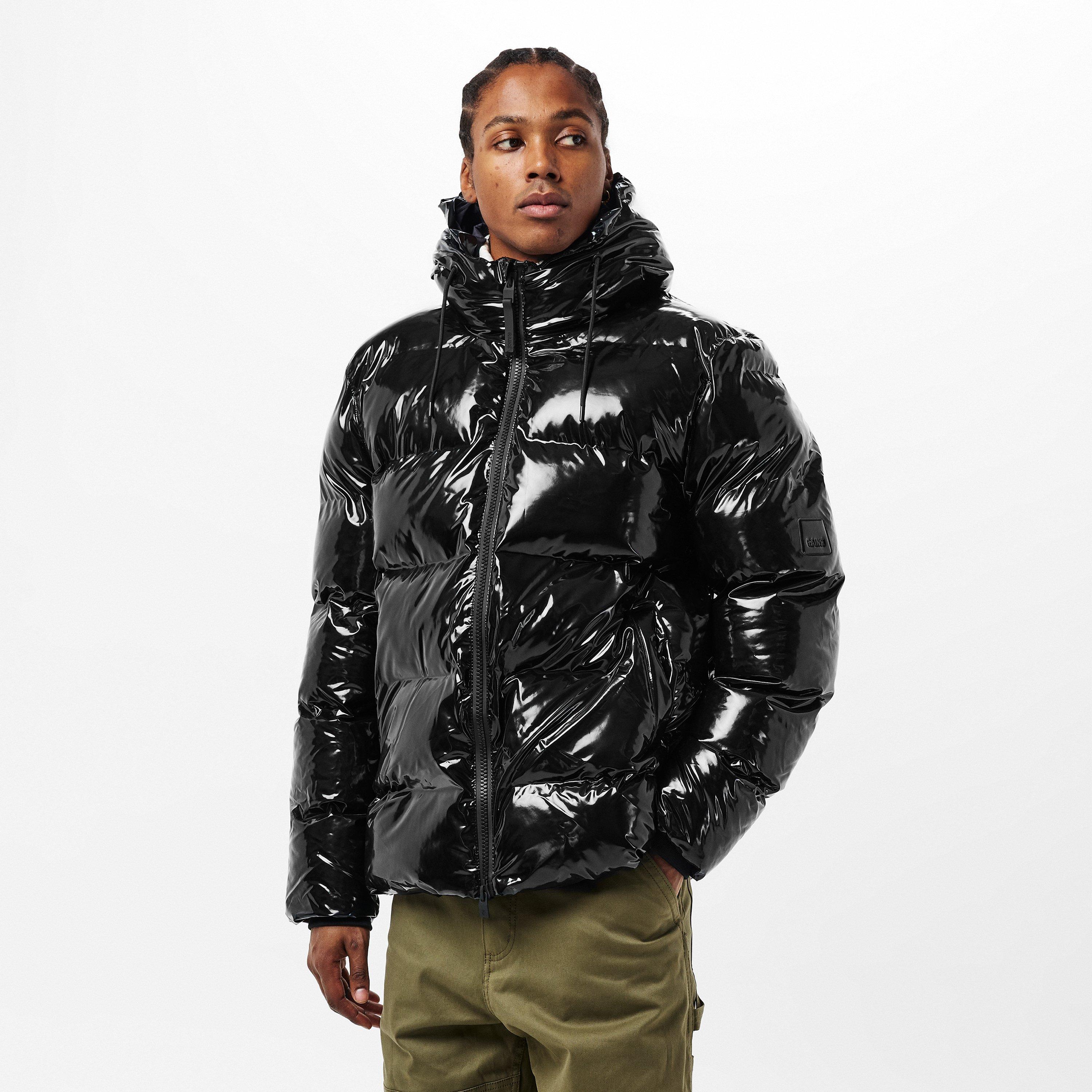 Blk Gloss 01 - Rains - Men's Alta Waterproof Hooded Short Puffer Jacket - 3