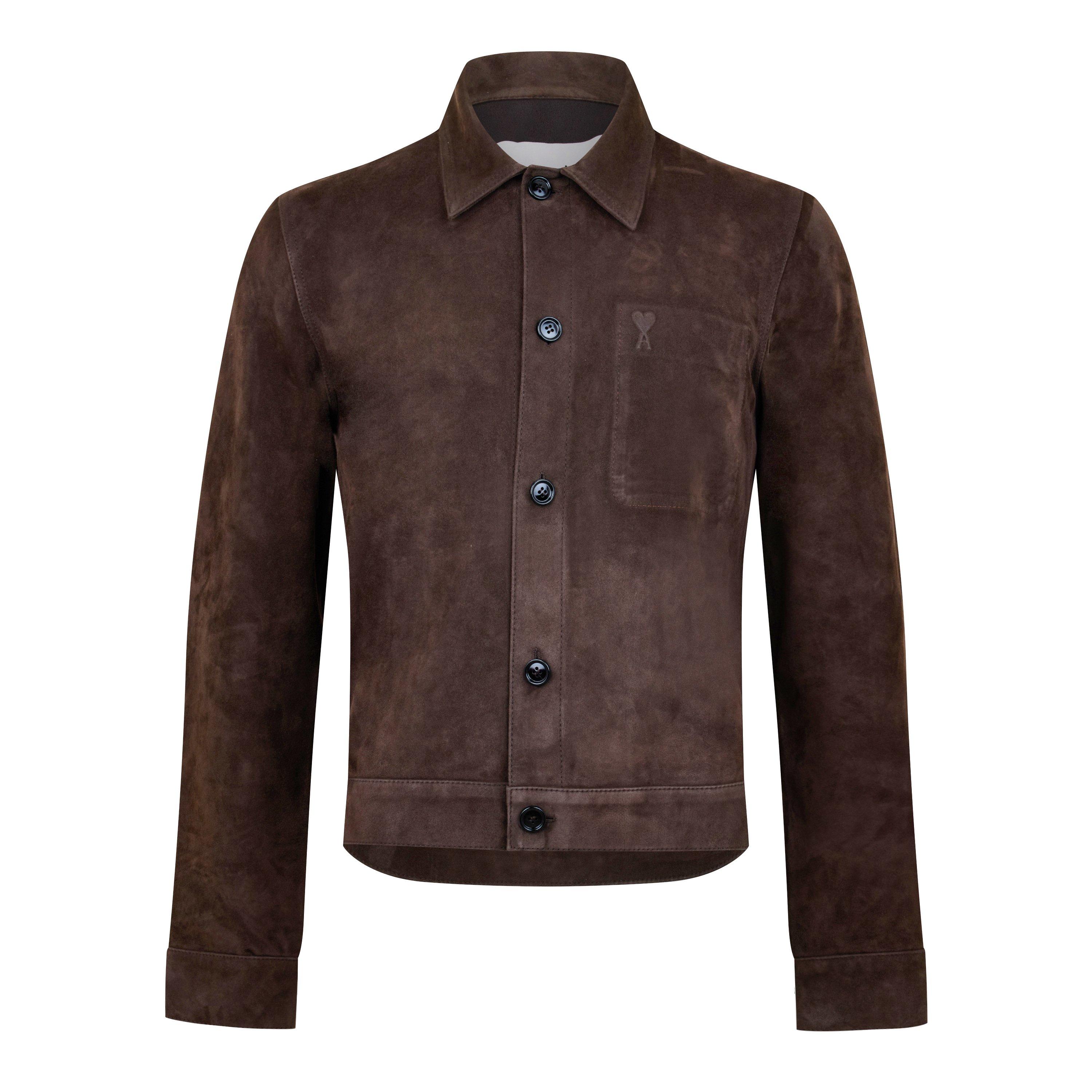 Ami Paris Men's Goat Suede Long Sleeve Overshirt Leather Jacket