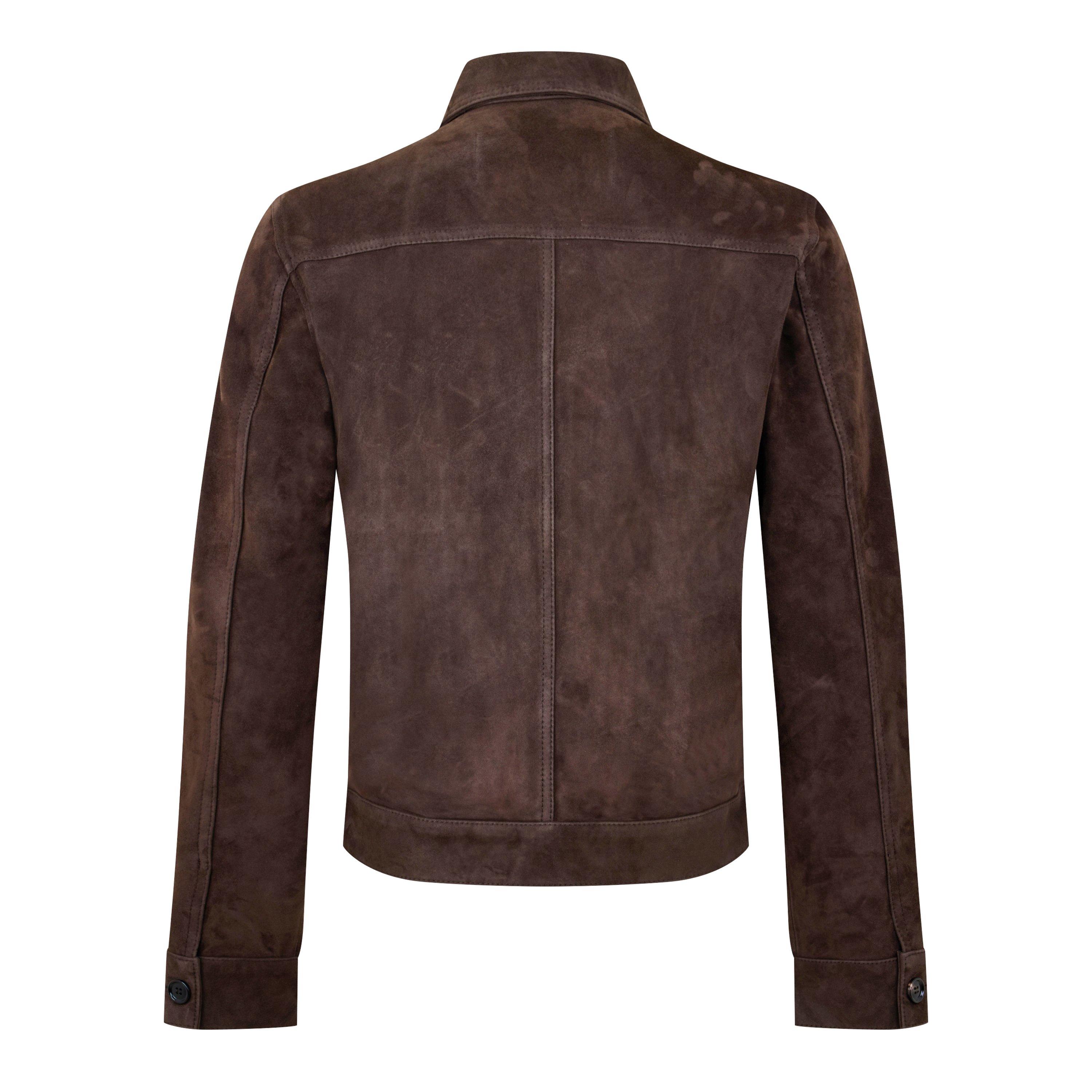 DARK COFFEE/221 - Ami Paris - Men's Goat Suede Long Sleeve Overshirt Leather Jacket - 2