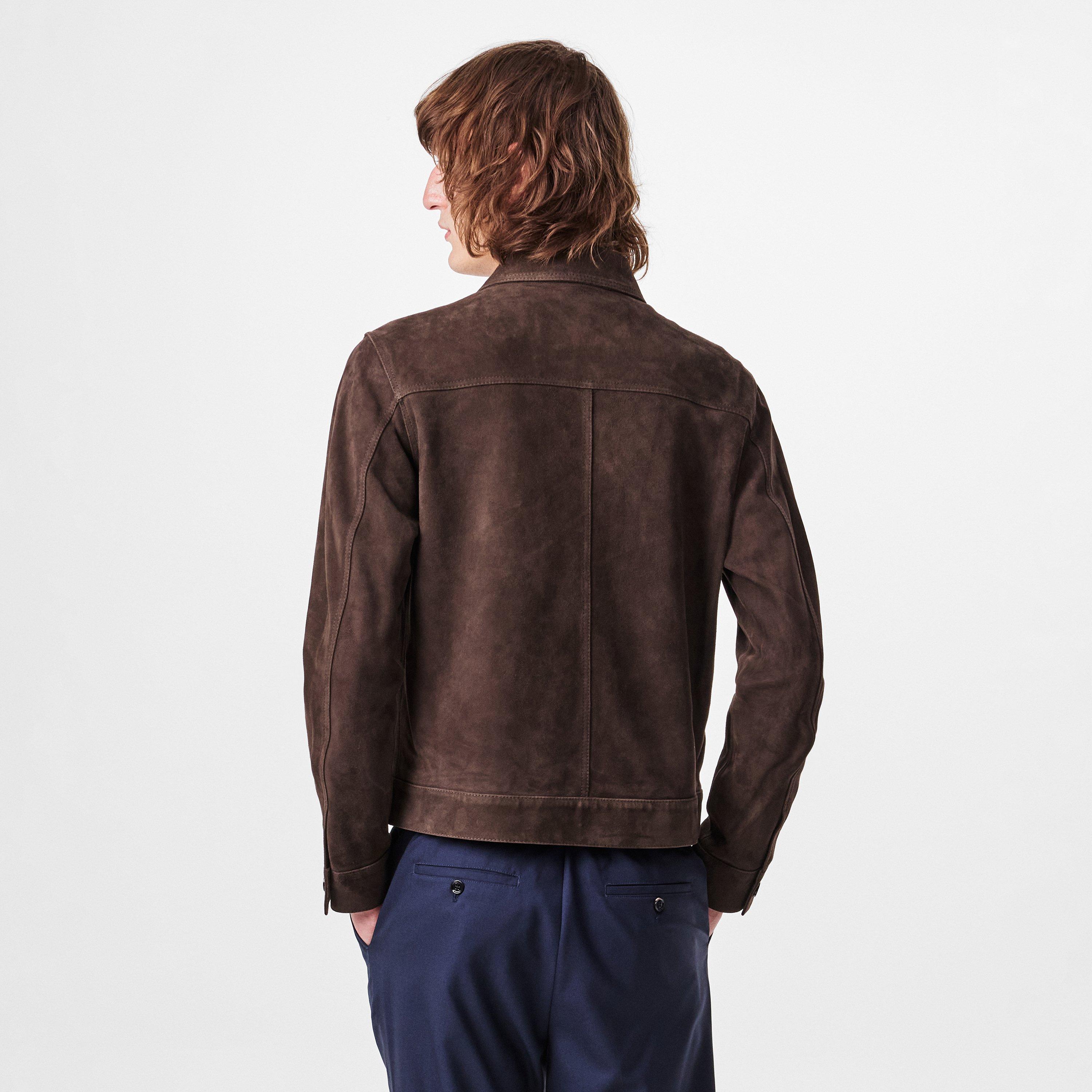 DARK COFFEE/221 - Ami Paris - Men's Goat Suede Long Sleeve Overshirt Leather Jacket - 4