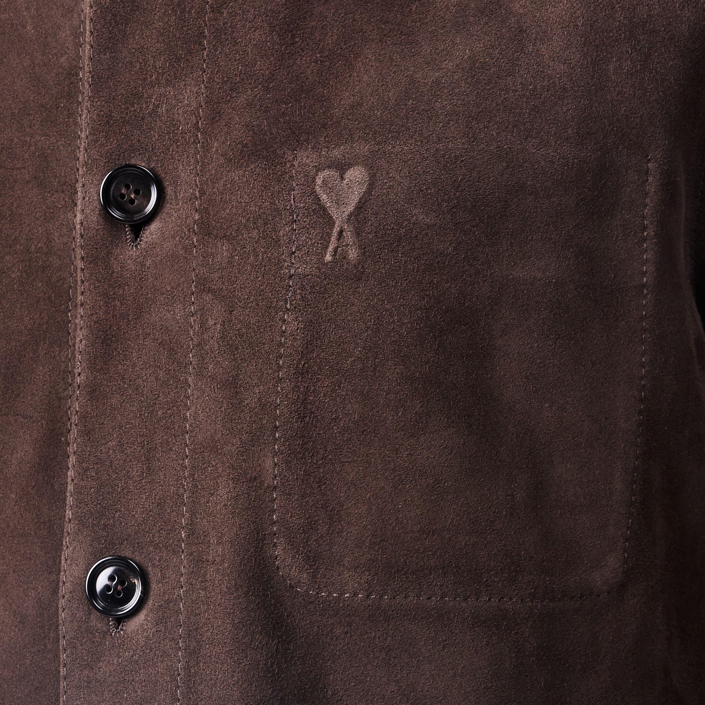 DARK COFFEE/221 - Ami Paris - Men's Goat Suede Long Sleeve Overshirt Leather Jacket - 5