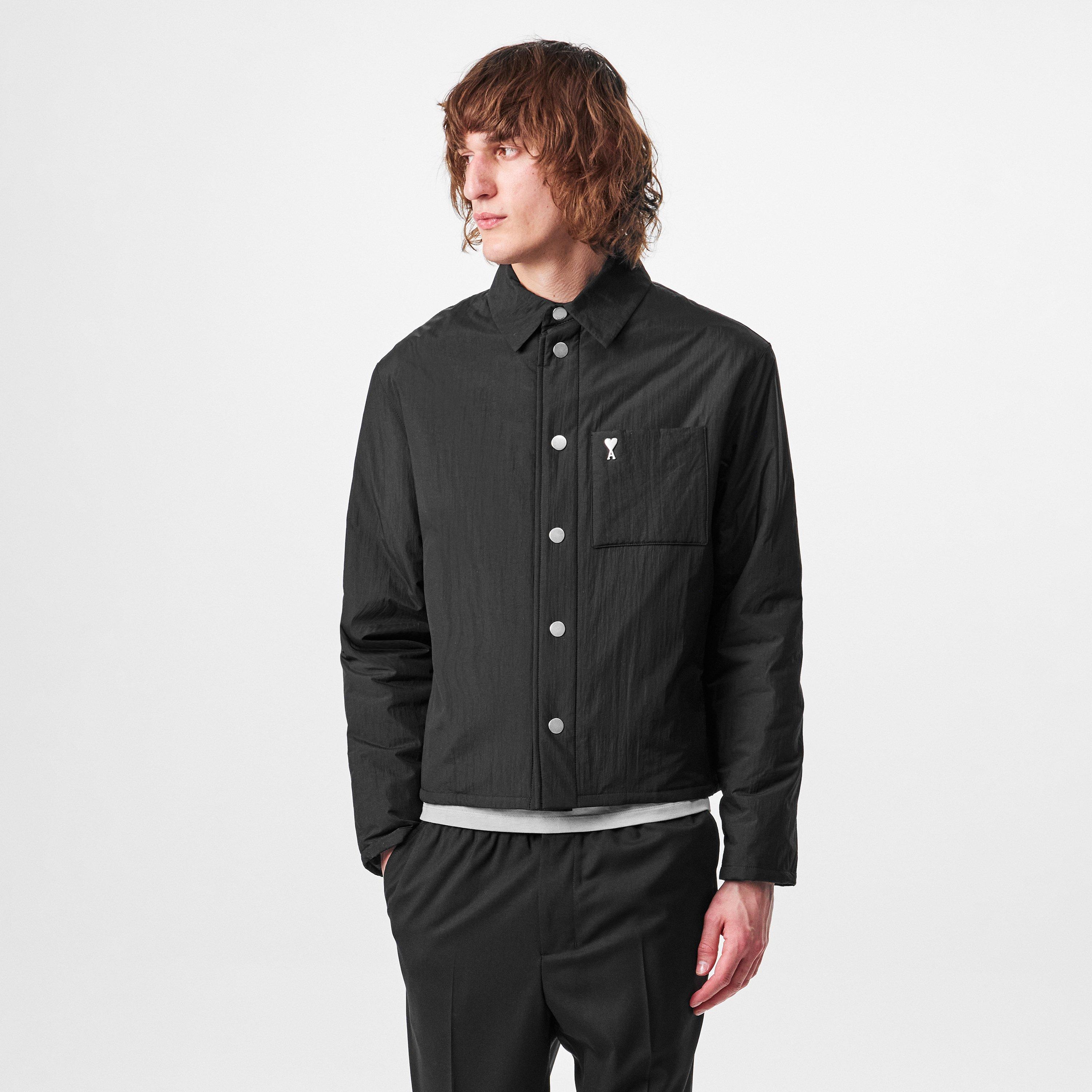BLACK/001 - Ami Paris - Men's Ami de Coeur Padded Water-Repellent Long Sleeve Overshirt - 3