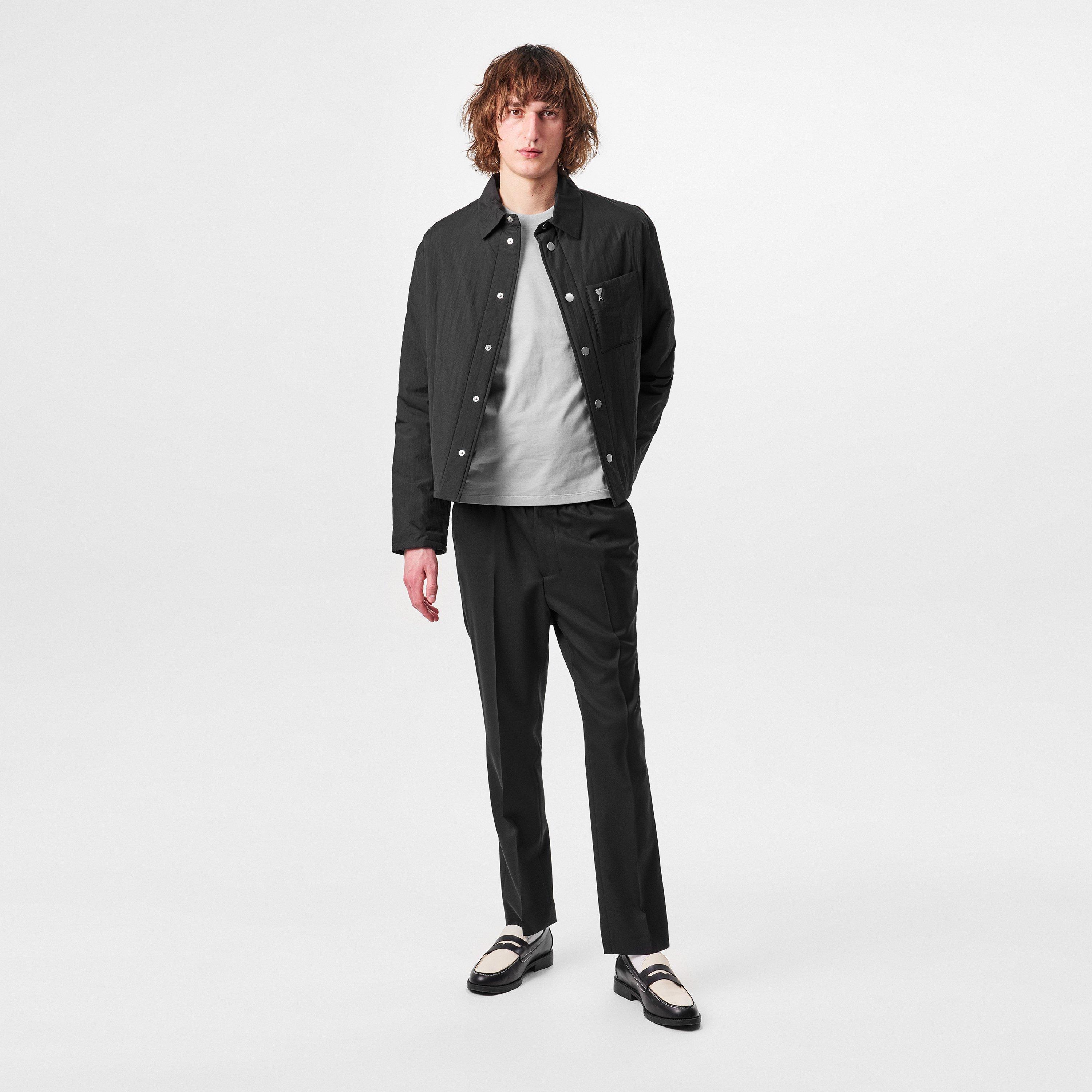 BLACK/001 - Ami Paris - Men's Ami de Coeur Padded Water-Repellent Long Sleeve Overshirt - 6