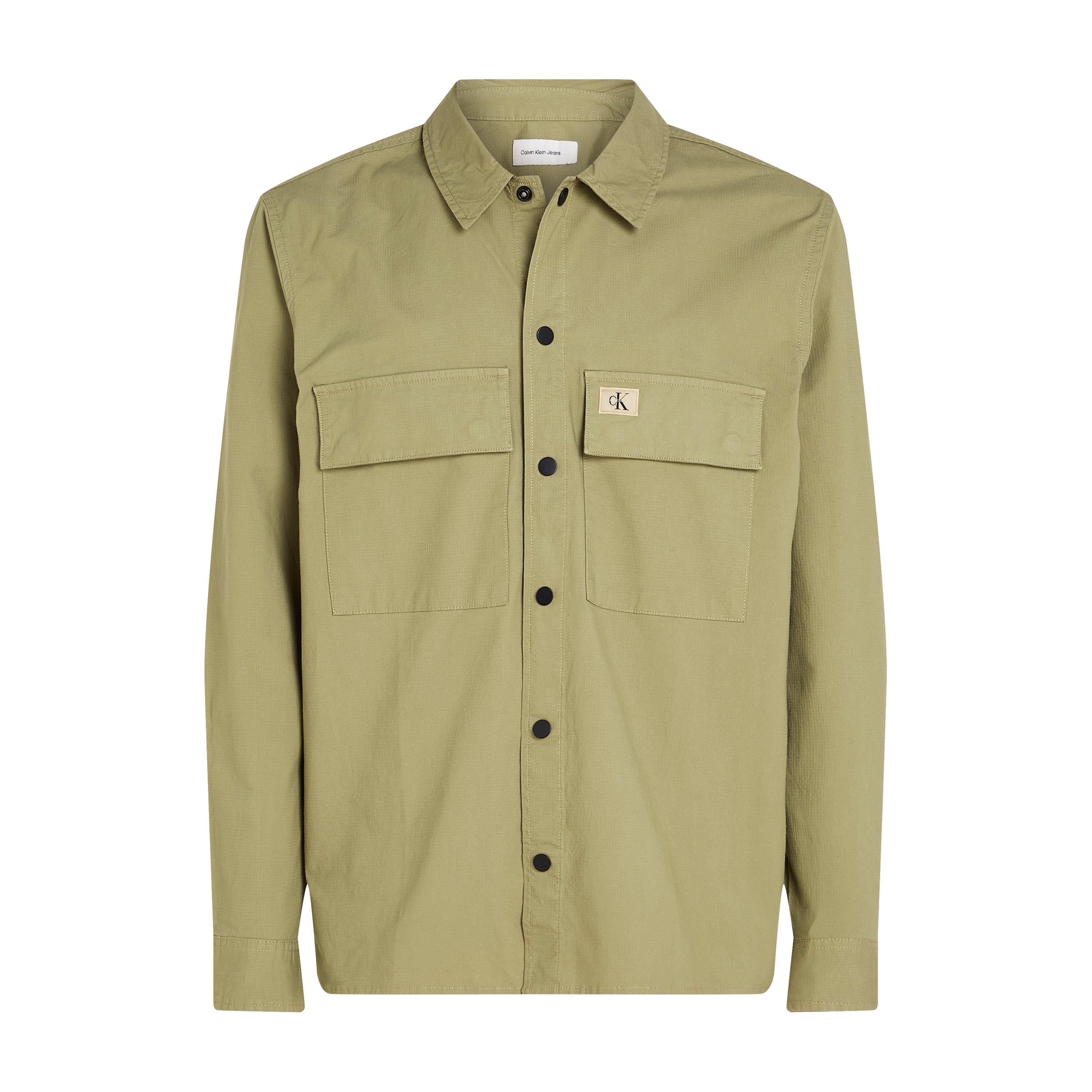 Calvin Klein Jeans Men's Cargo Cotton Long Sleeve Relaxed Fit Overshirt - Nordic Dust - S