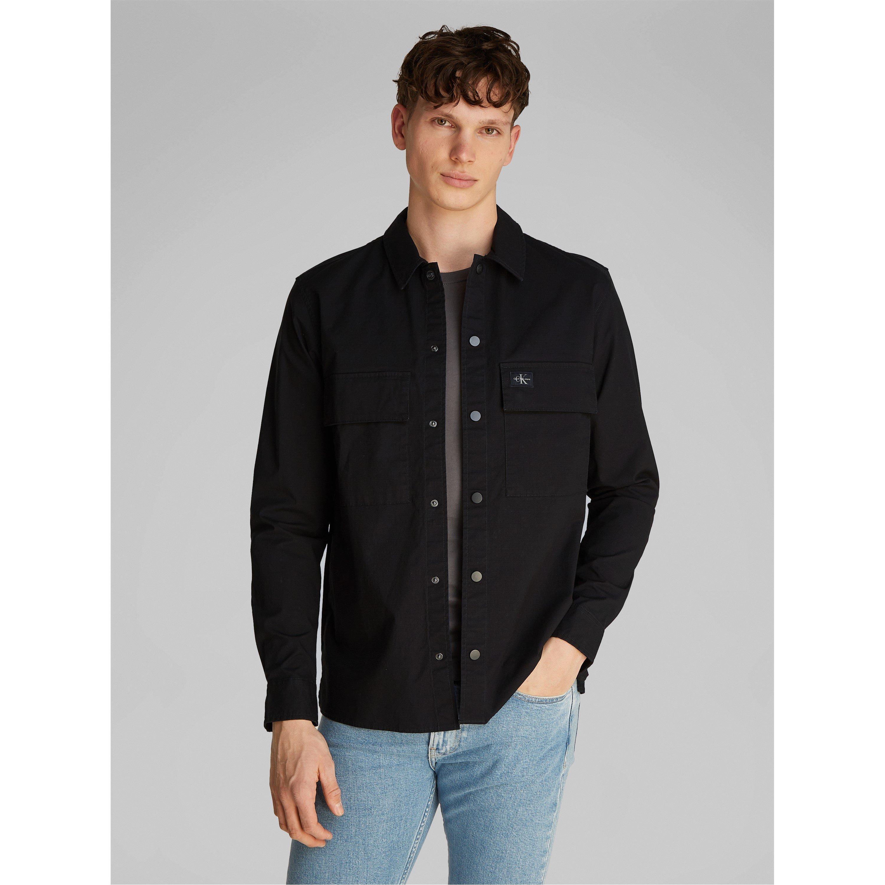 Calvin Klein Jeans Men's Cargo Cotton Long Sleeve Relaxed Fit Overshirt - Ck Black - S
