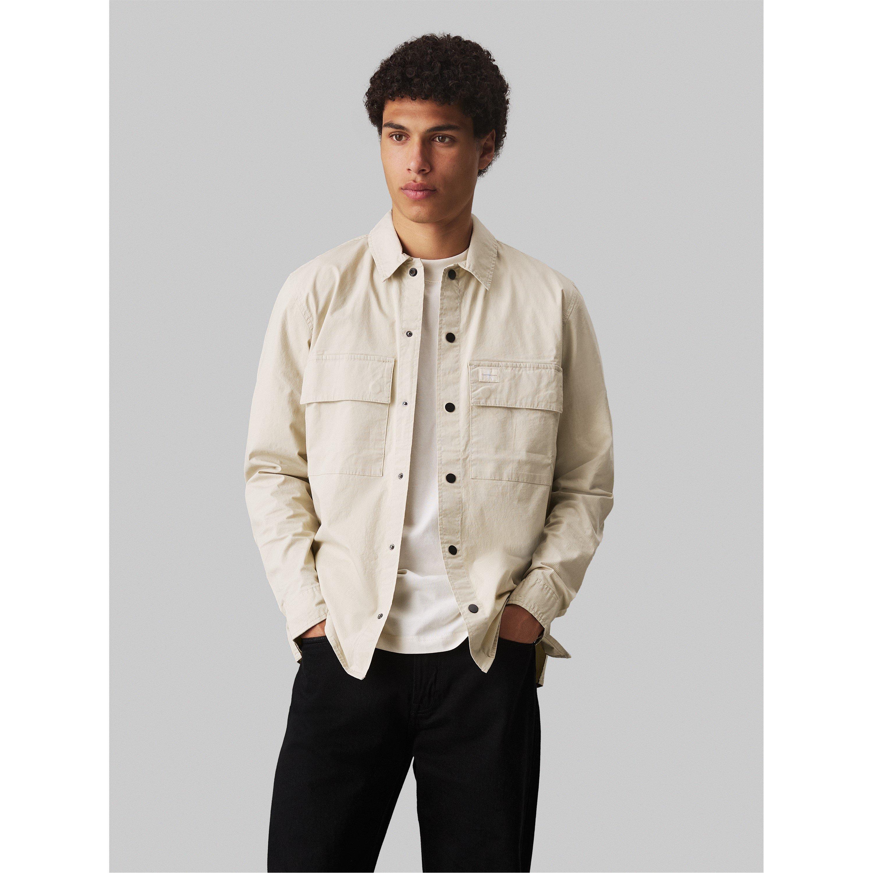 Calvin Klein Jeans Men's Cargo Cotton Long Sleeve Relaxed Fit Overshirt - Pelican - S