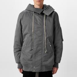 Rick Owens Drkshdw Hooded Longline Shell Down Bomber Jacket.