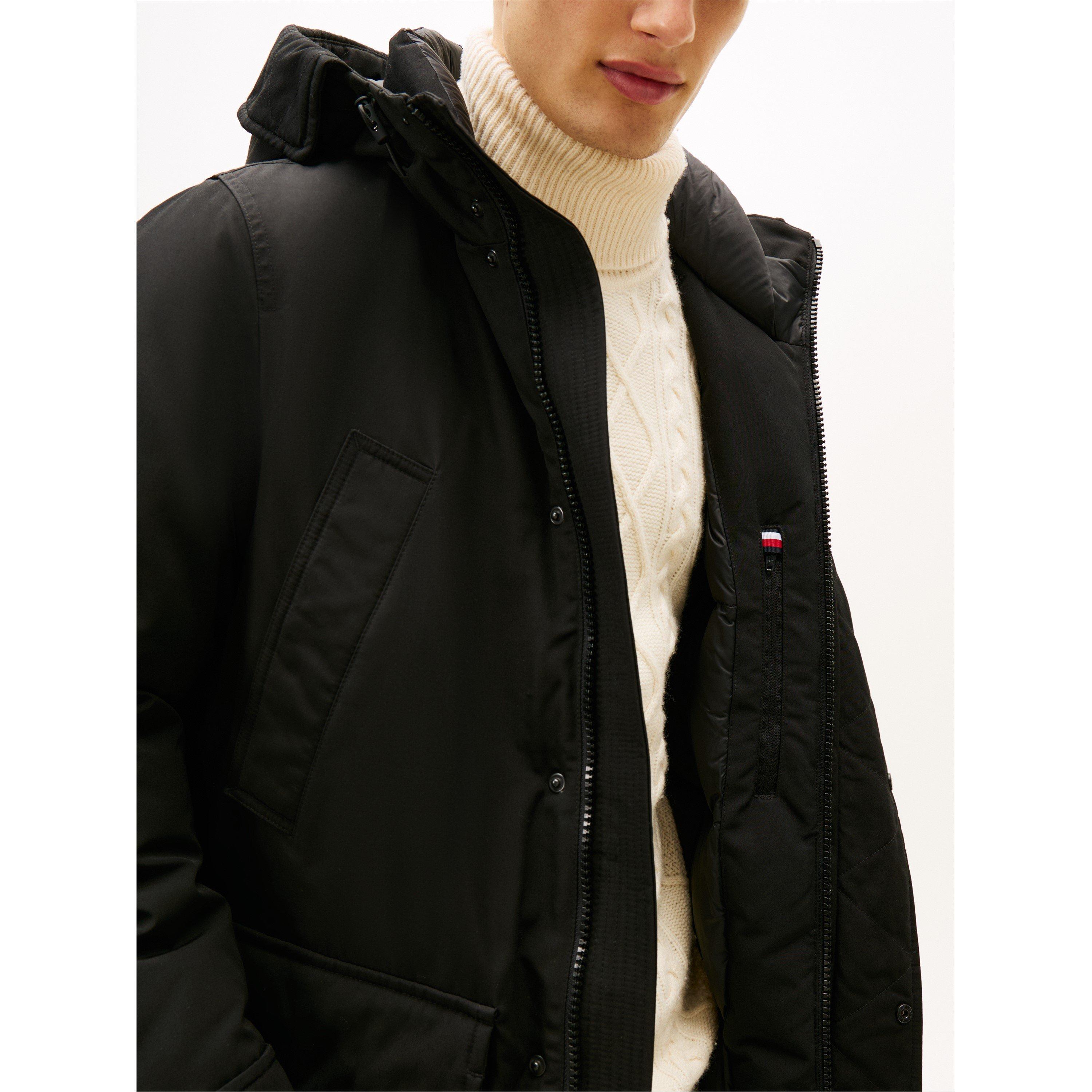Black BDS - Tommy Hilfiger - Men's Padded Utility DWR Hooded Thigh Length Parka - 5