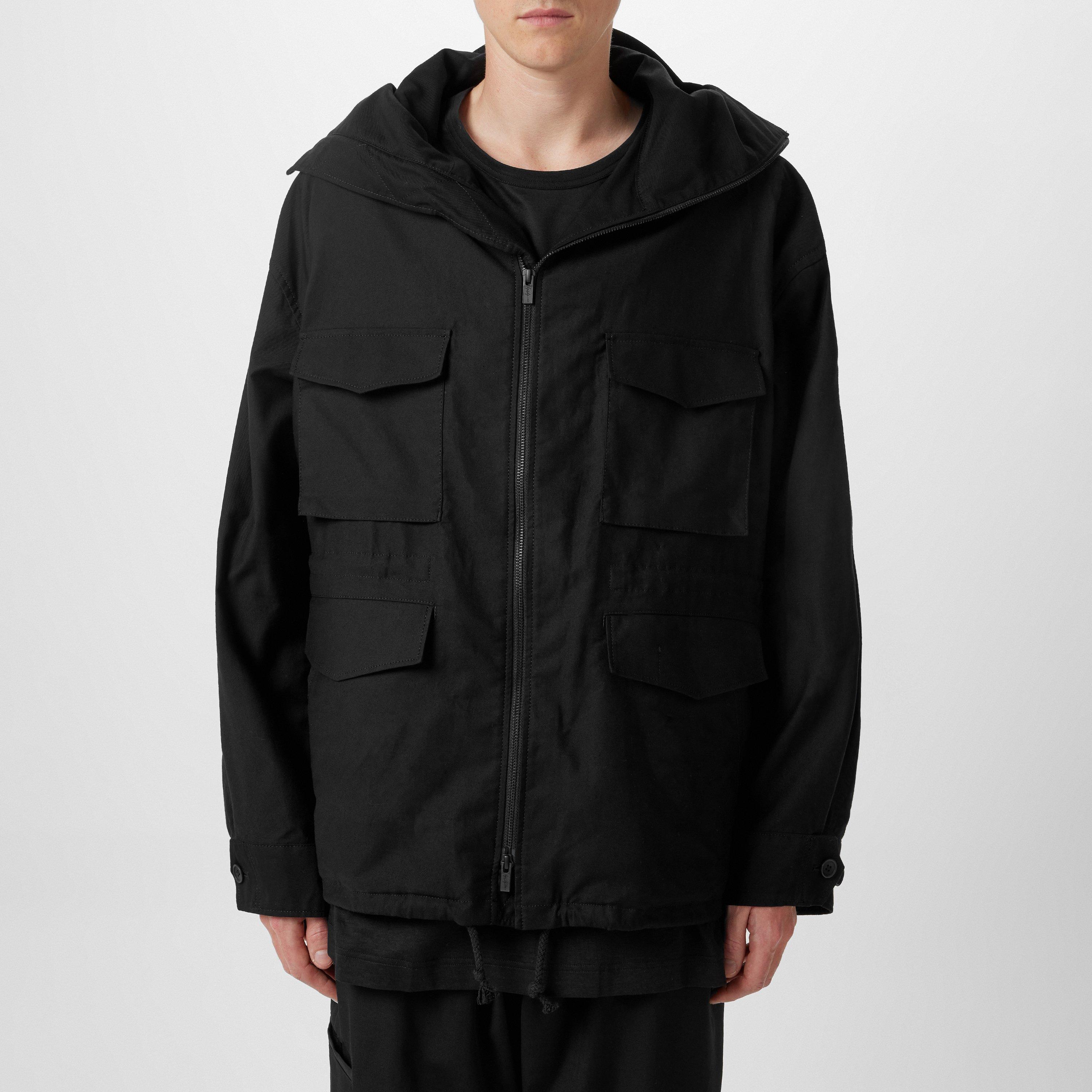 Black 1 - Yohji Yamamoto - Men's Brim Cotton Long Sleeve Hooded Field Jacket - 3