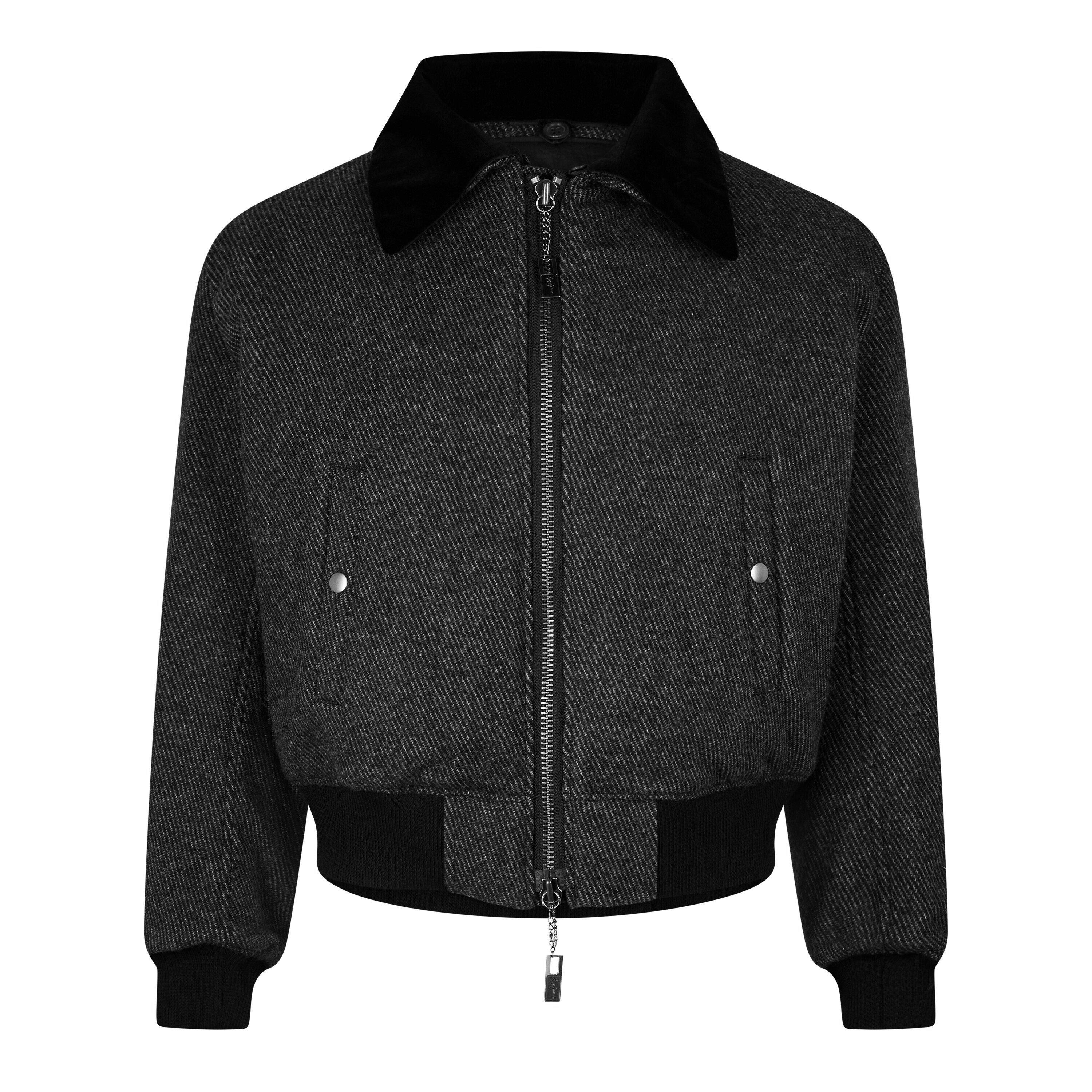 Black 1 - Yohji Yamamoto - Men's Tweed Long Sleeve Full Zip Aviator Jacket - 7