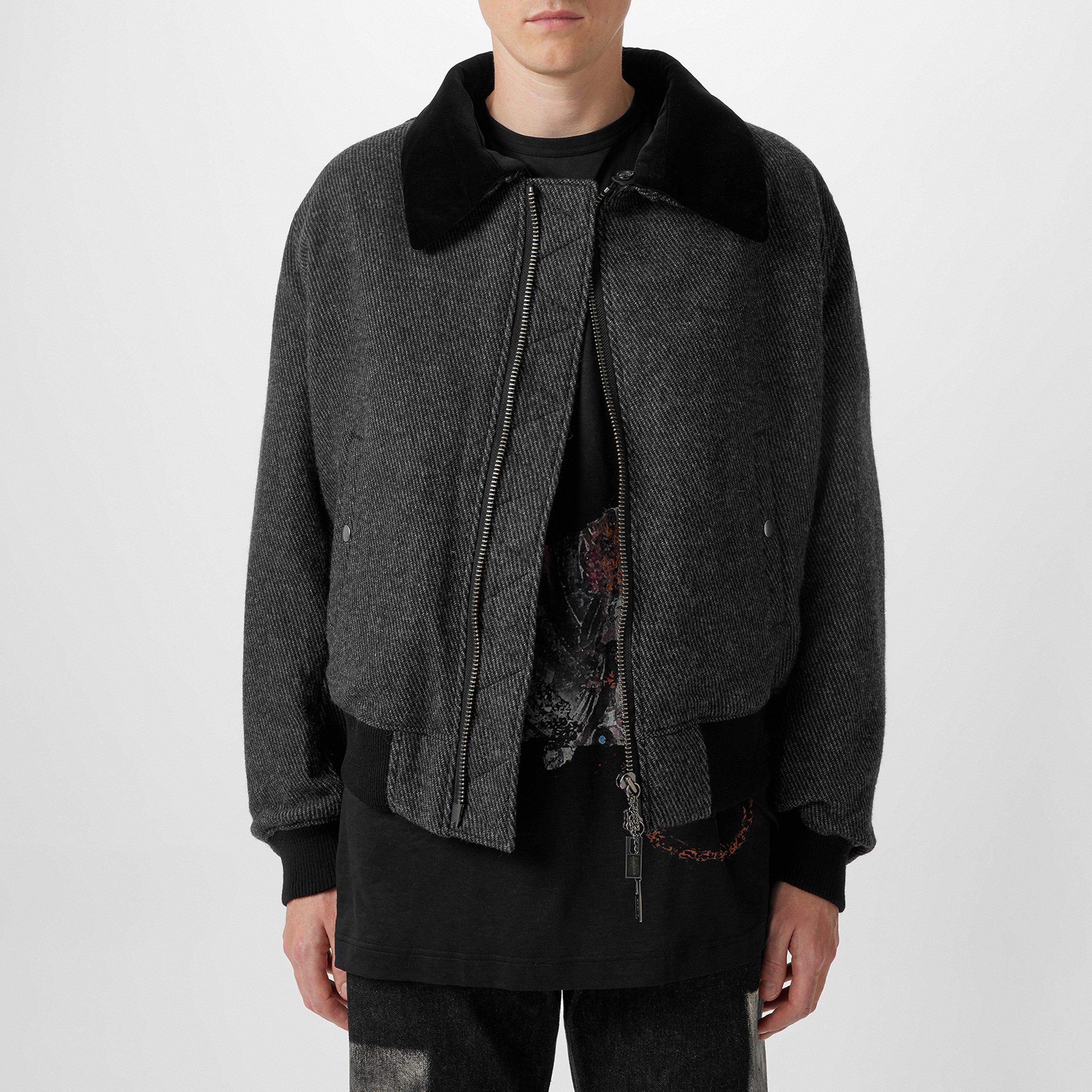 Black 1 - Yohji Yamamoto - Men's Tweed Long Sleeve Full Zip Aviator Jacket - 3