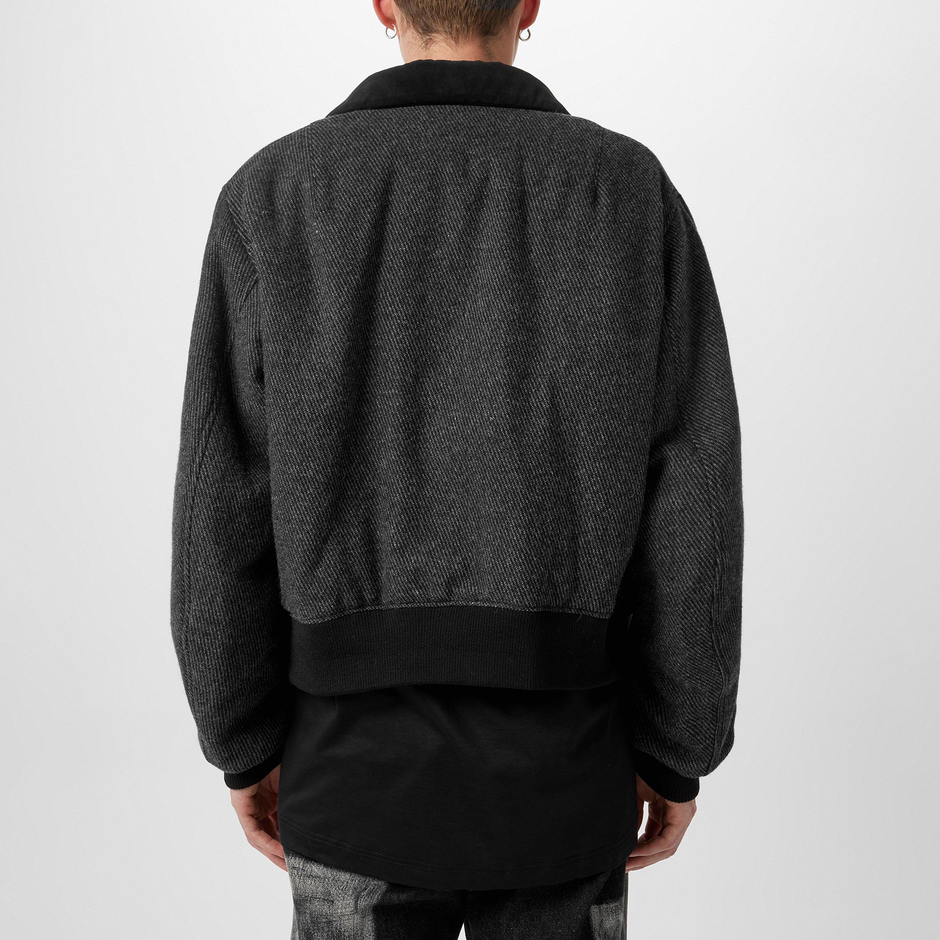 Black 1 - Yohji Yamamoto - Men's Tweed Long Sleeve Full Zip Aviator Jacket - 4