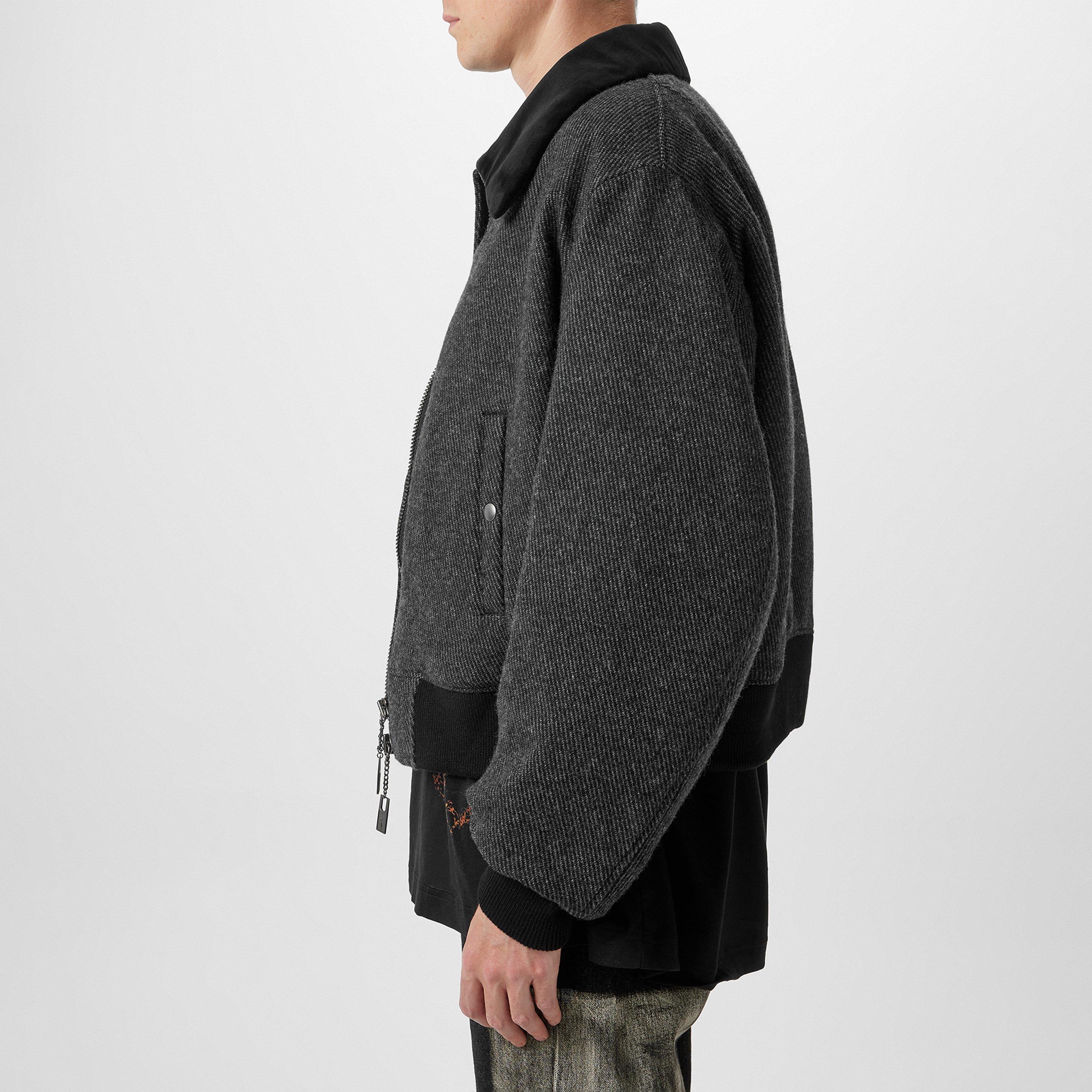 Black 1 - Yohji Yamamoto - Men's Tweed Long Sleeve Full Zip Aviator Jacket - 5