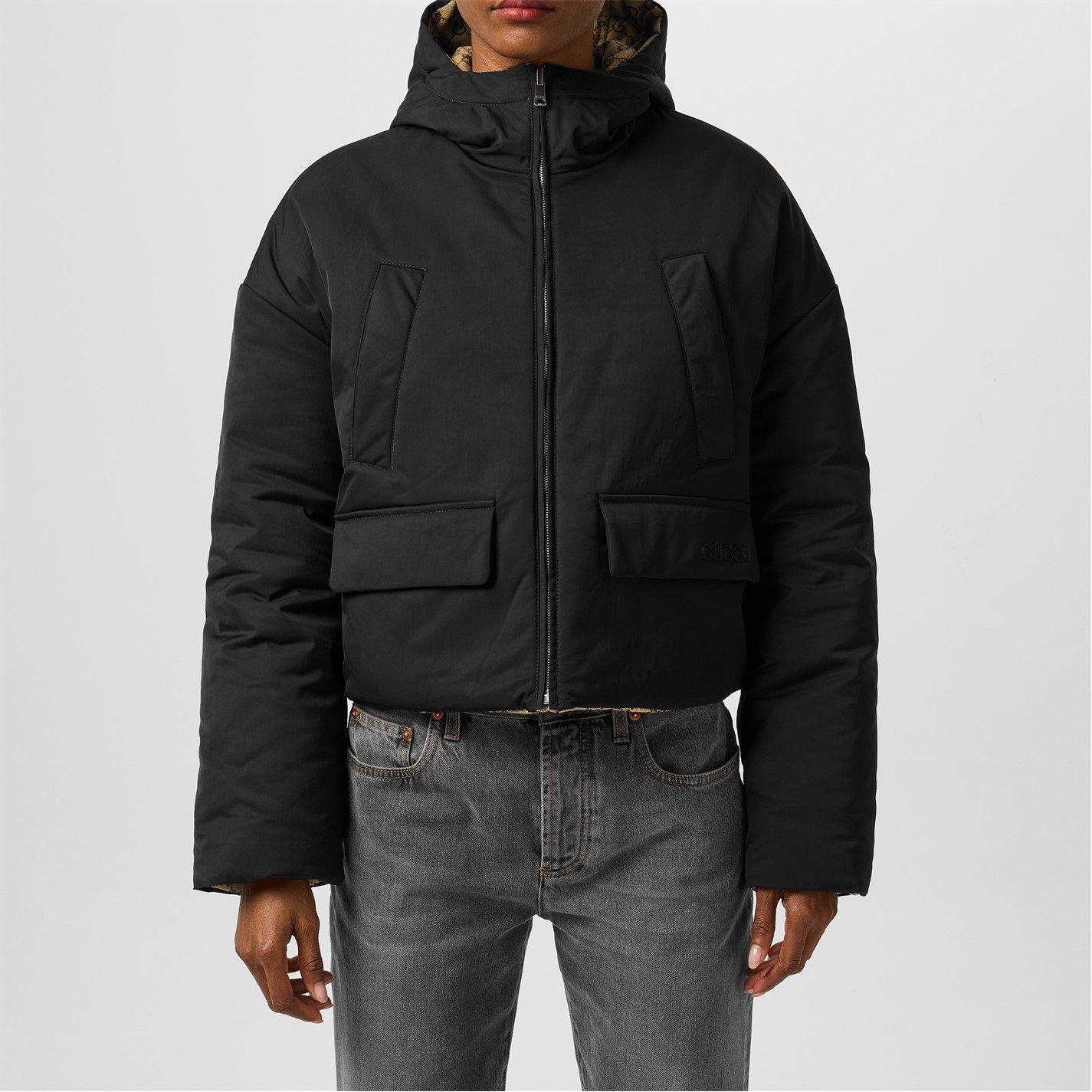 Black/Mix - Gucci - Women's Reversible Bomber Long Sleeve Hooded Short Puffer Jacket - 2