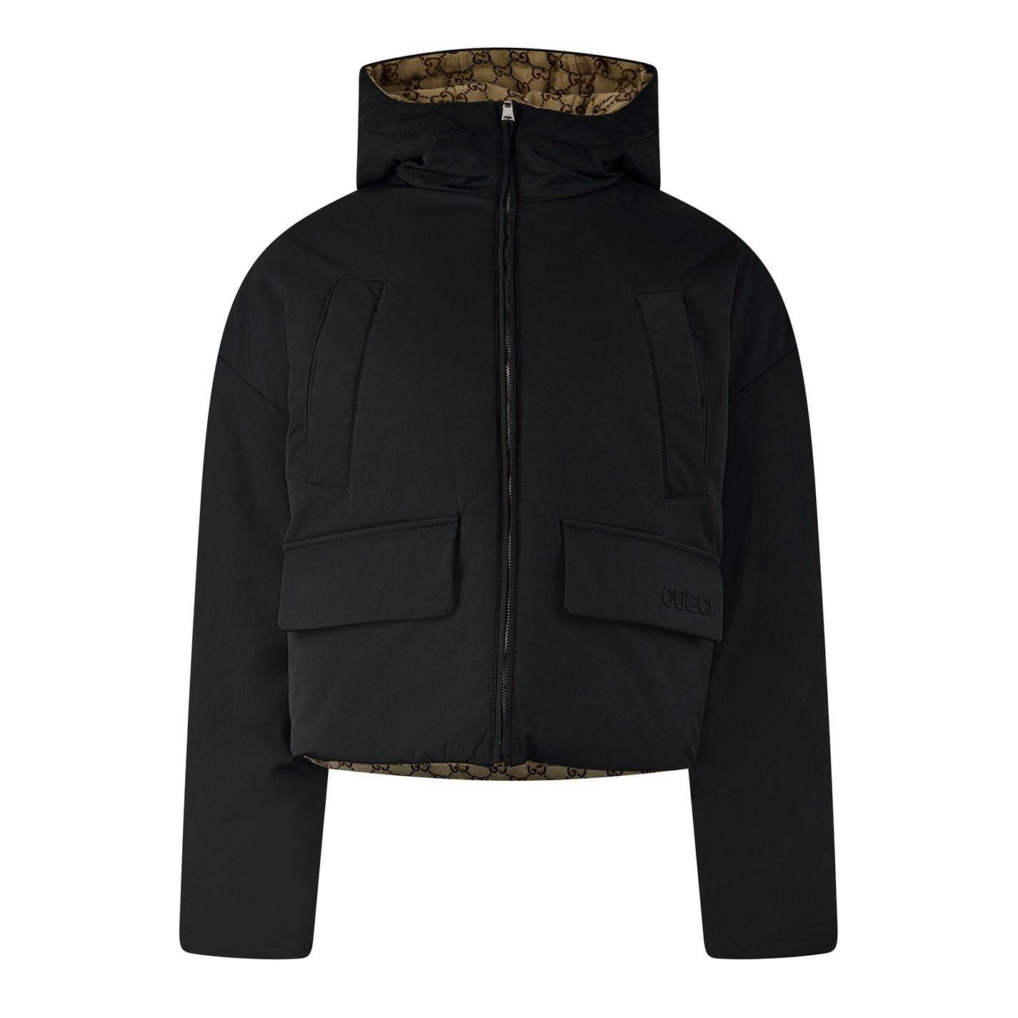 Black/Mix - Gucci - Women's Reversible Bomber Long Sleeve Hooded Short Puffer Jacket - 5