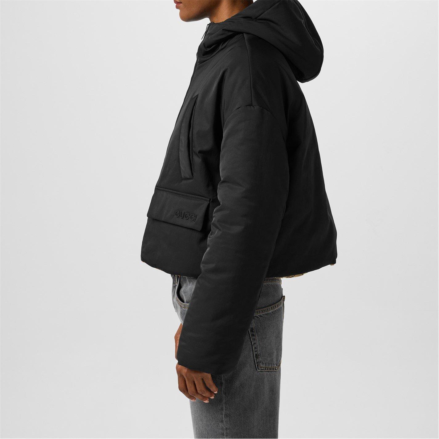 Black/Mix - Gucci - Women's Reversible Bomber Long Sleeve Hooded Short Puffer Jacket - 7