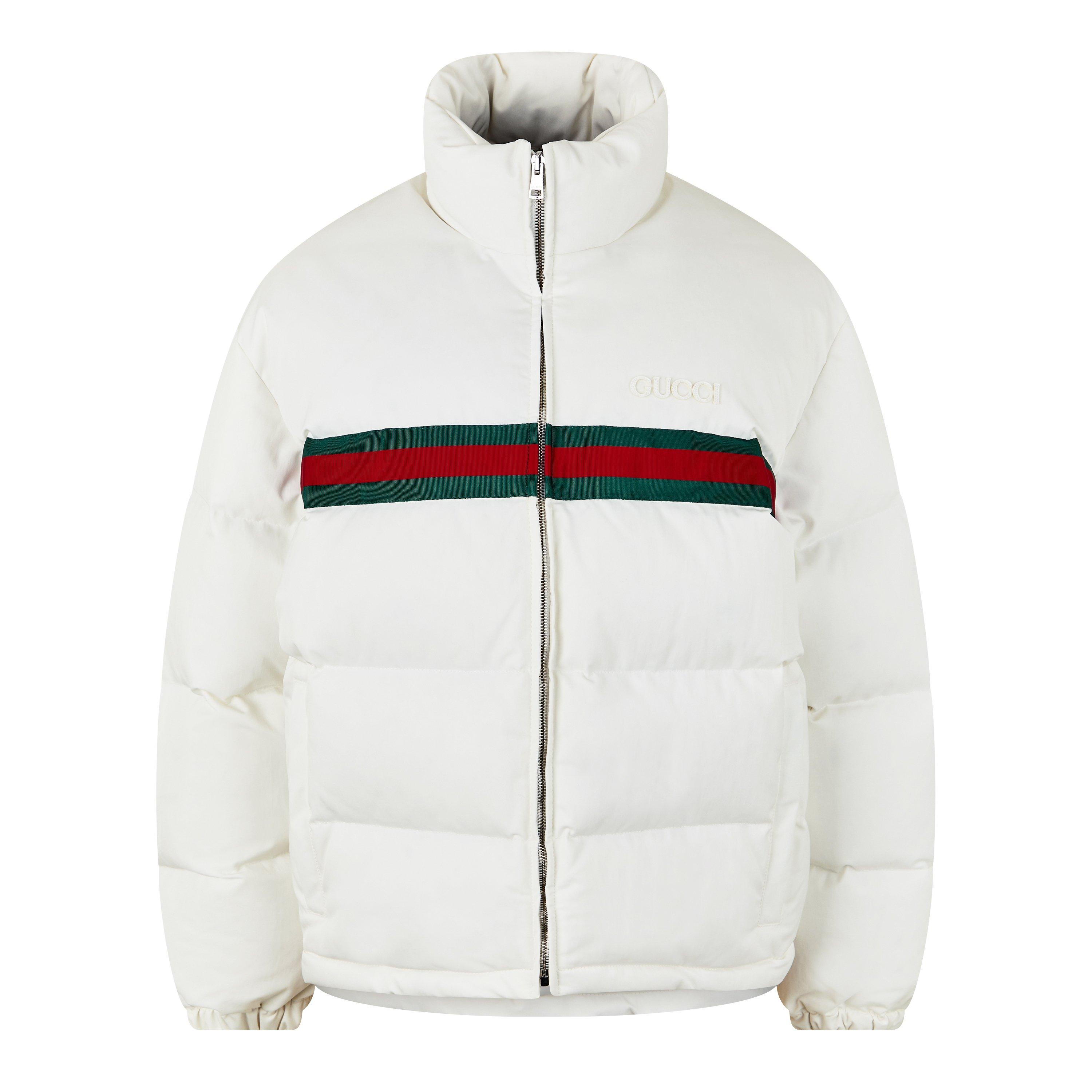 Off White/Mix - Gucci - Women's Twill Bomber Water Resistant Goose Down Stand Collar Short Puffer Jacket - 1