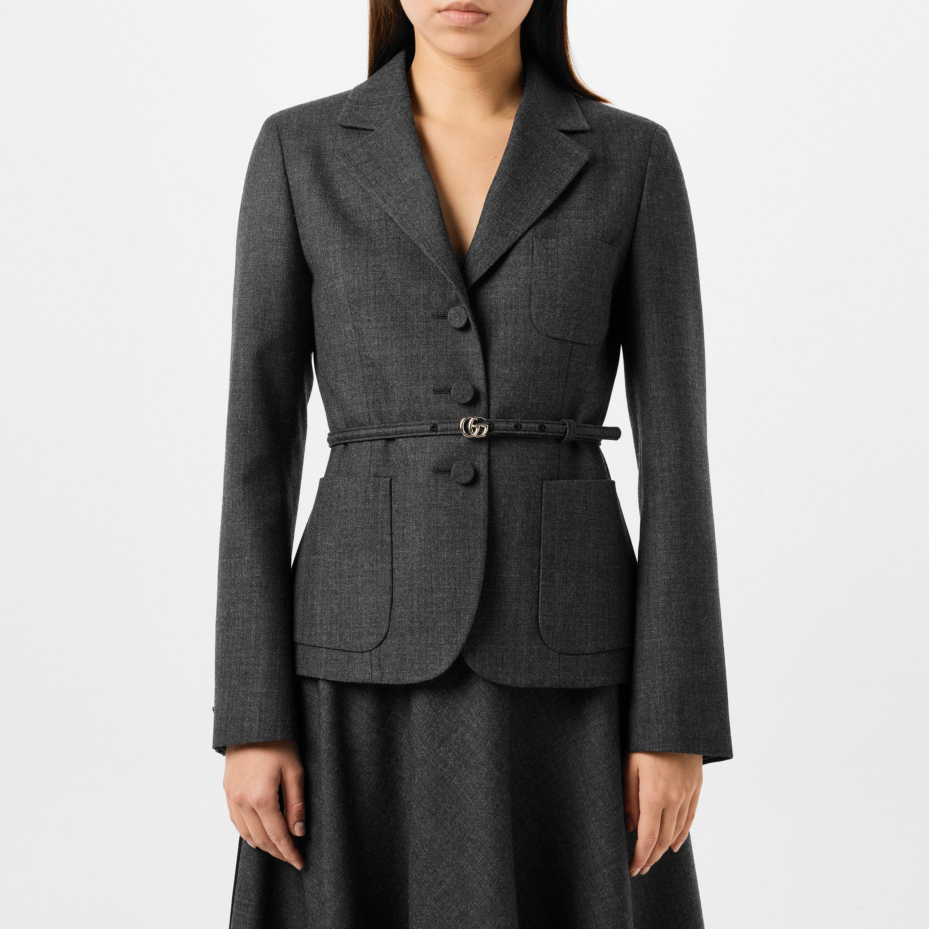 Medium Grey - Gucci - Women's Wool Single Breasted Belted Blazer - 3