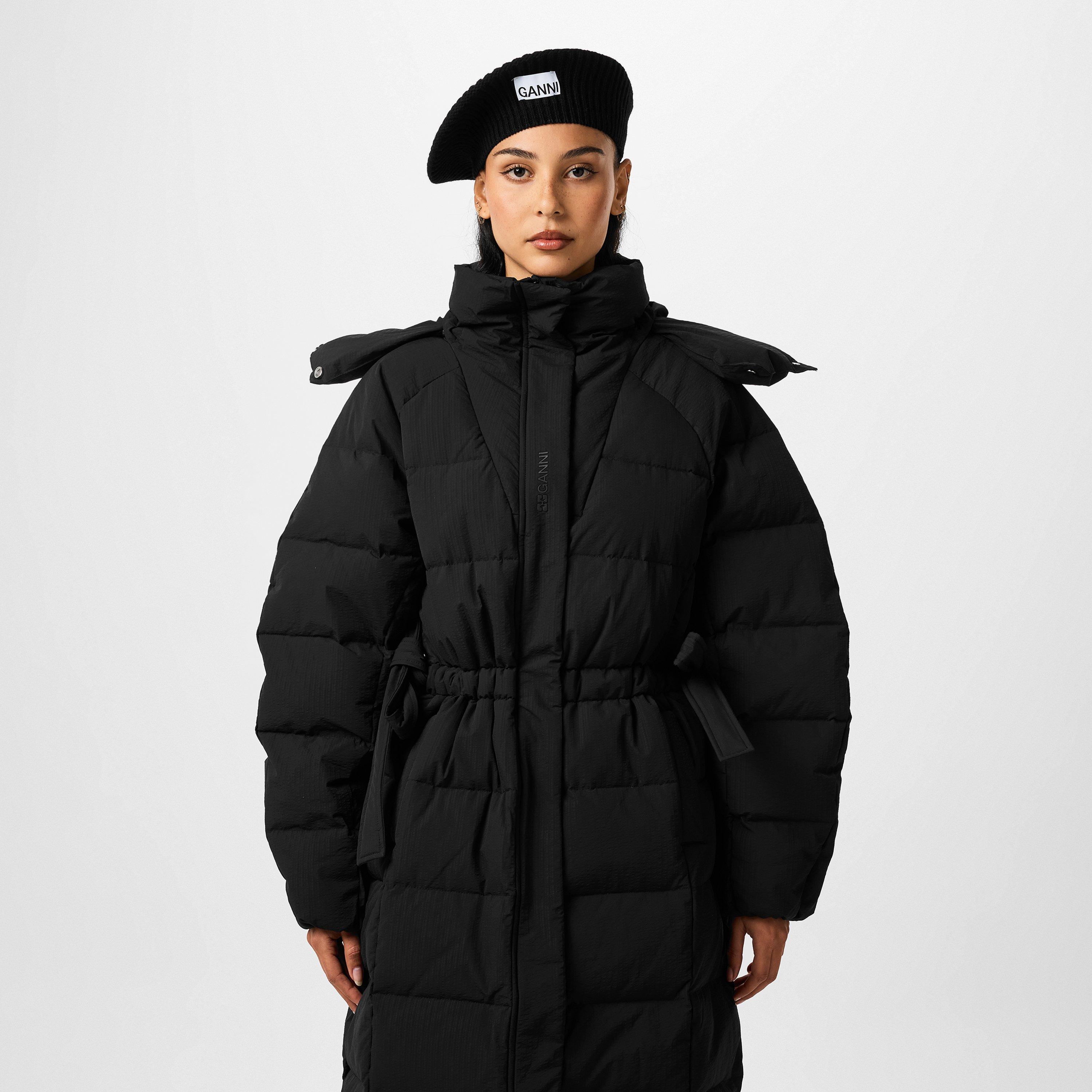 Black - Ganni - Women's Tech Recycled Polyester Long Puffer Jacket - 4