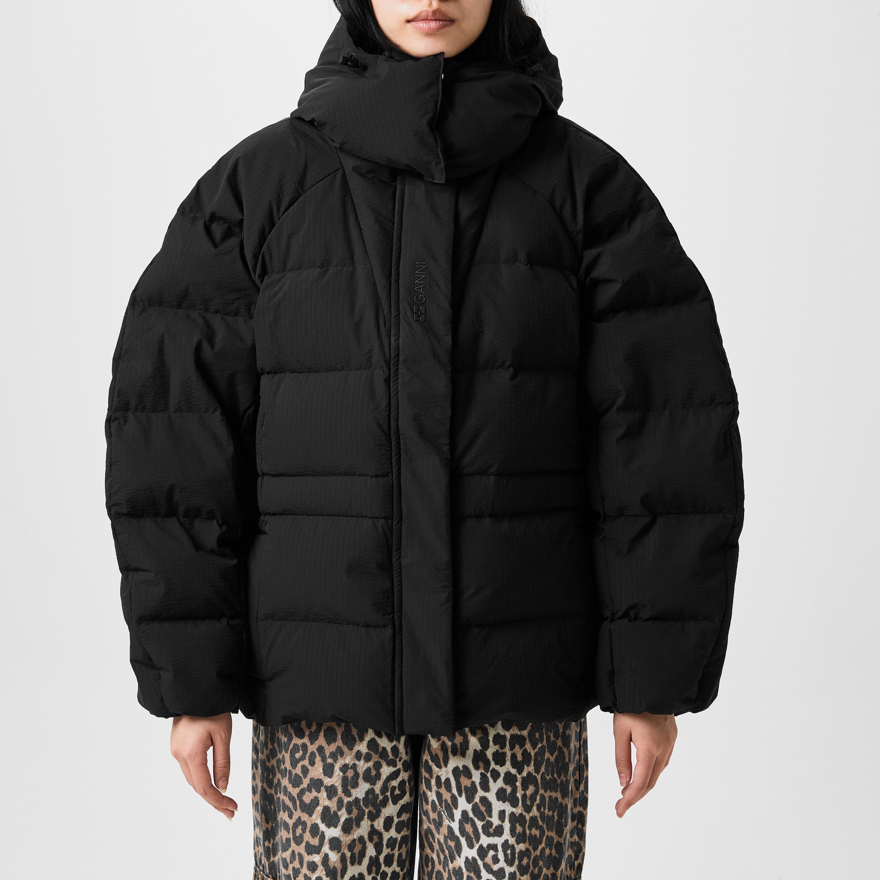 Black - Ganni - Women's Duck Down Hooded Short Puffer Jacket - 1