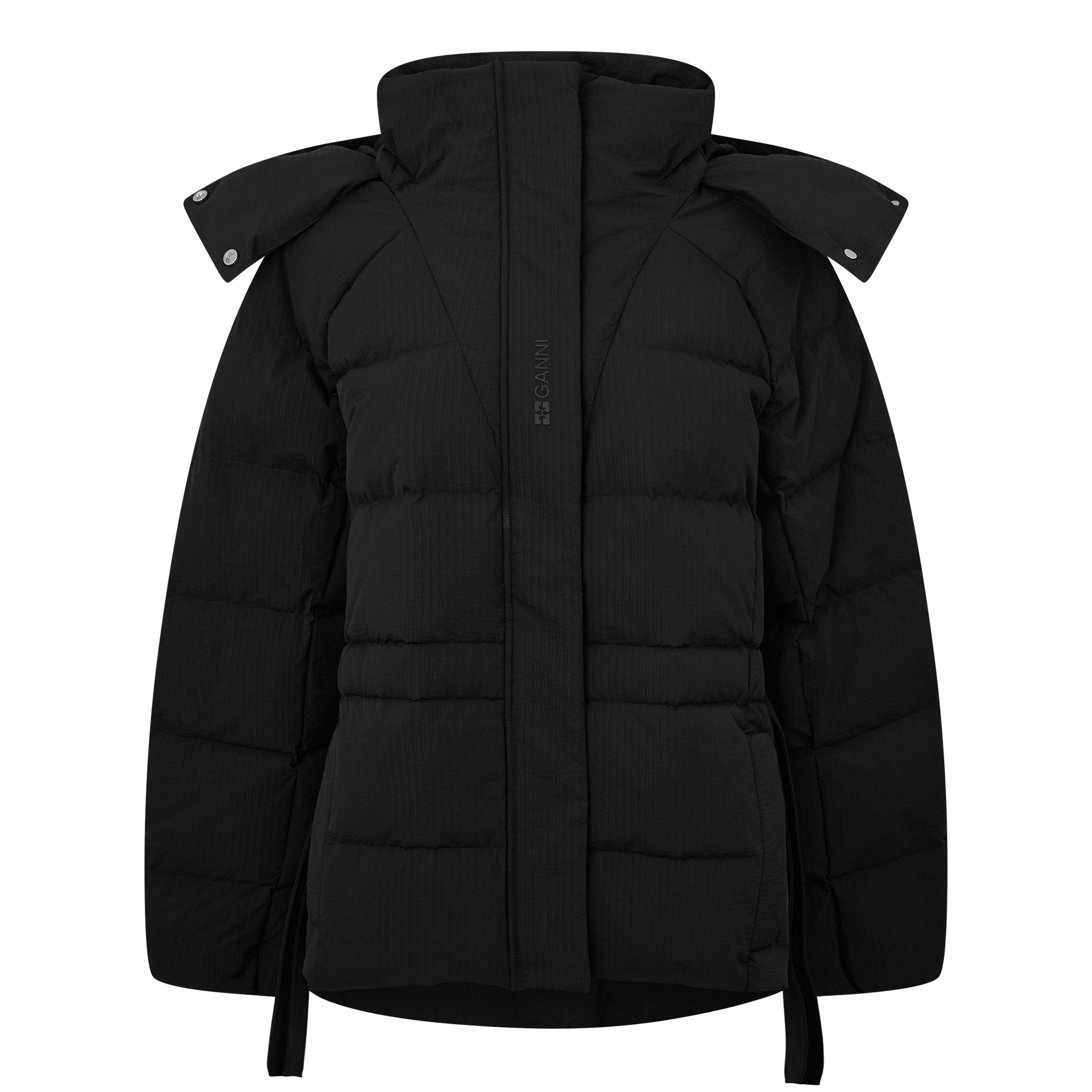 Black - Ganni - Women's Duck Down Hooded Short Puffer Jacket - 5