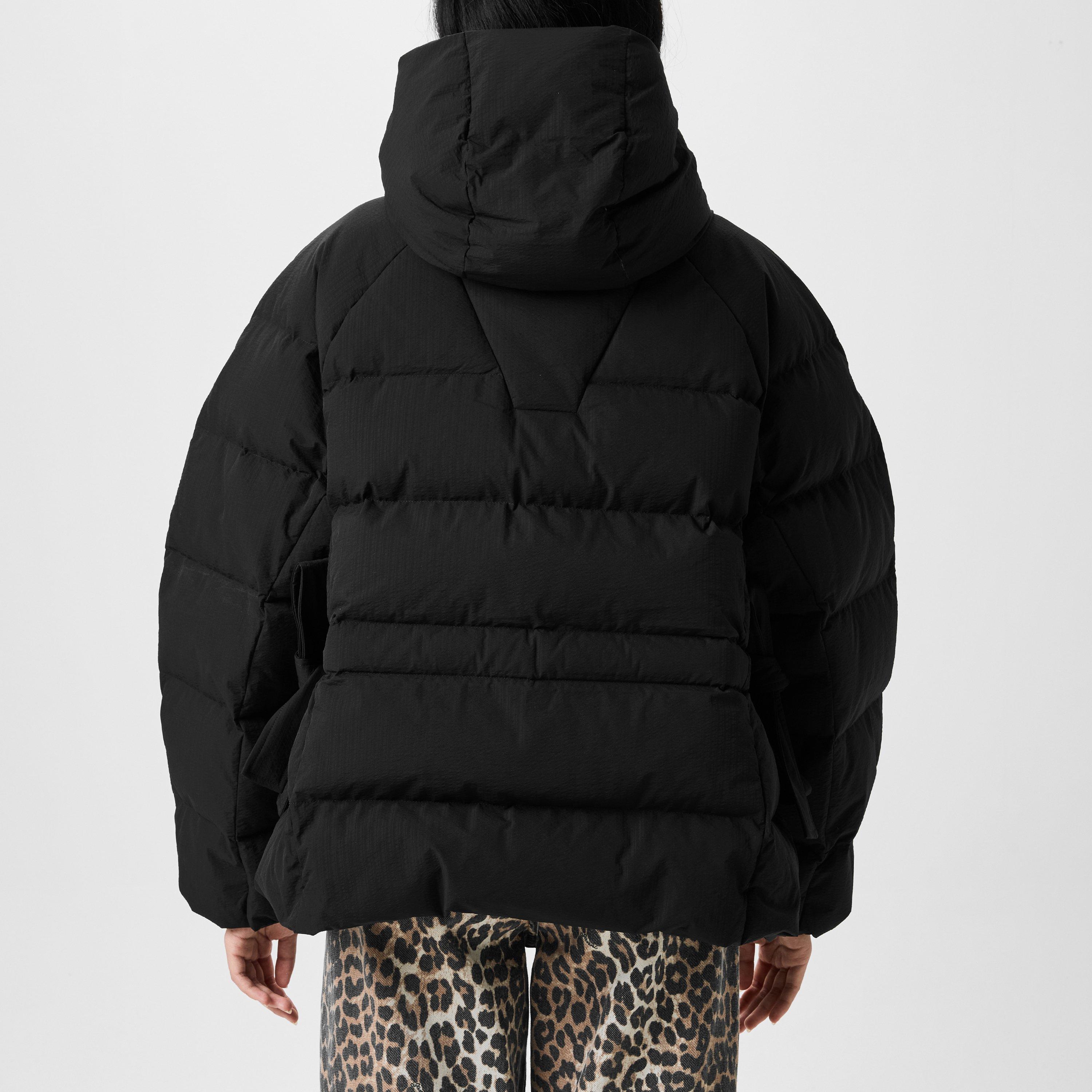 Black - Ganni - Women's Duck Down Hooded Short Puffer Jacket - 3