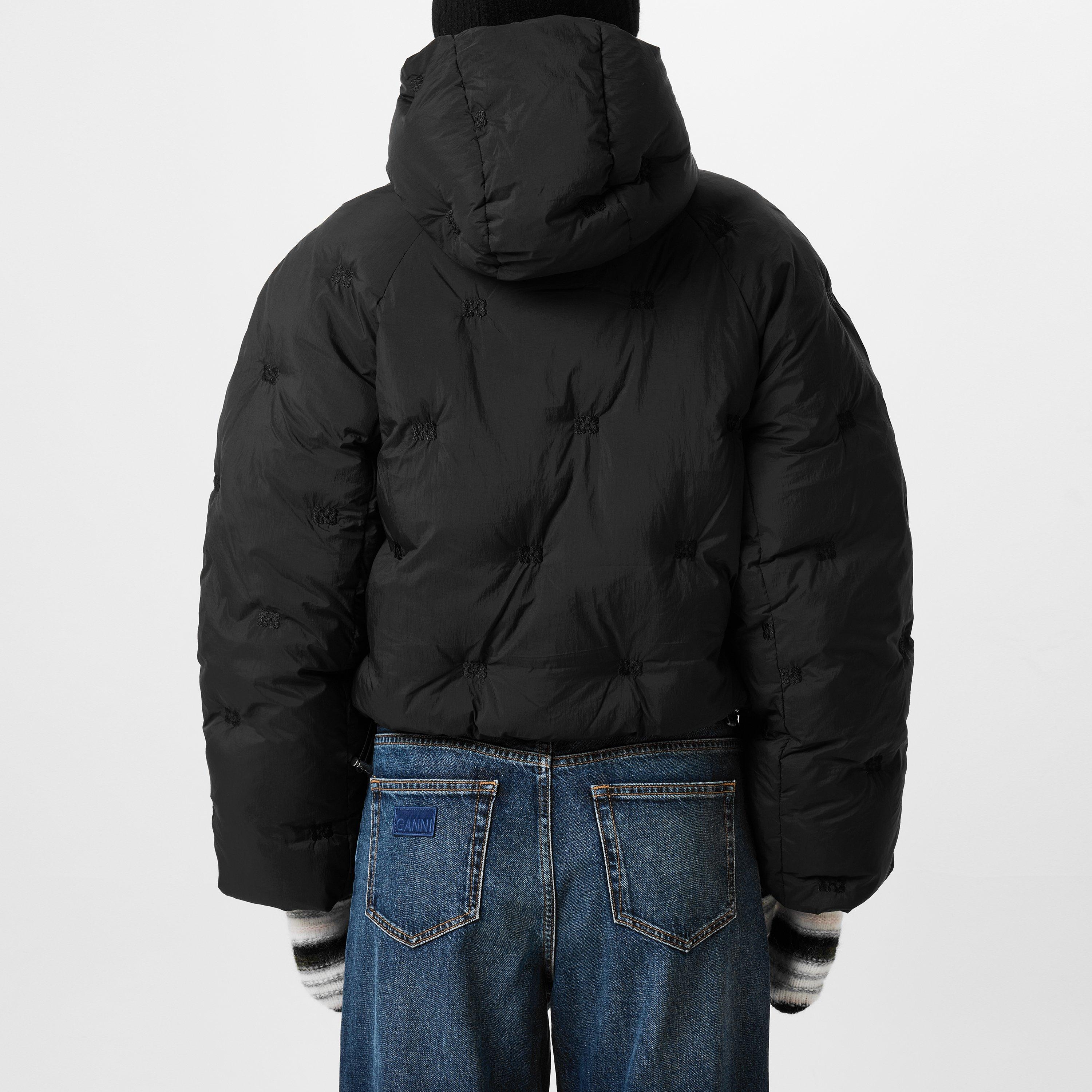 Blue Jeans Ganni Hooded Cropped Denim Jacket Ganni Short Tech Down