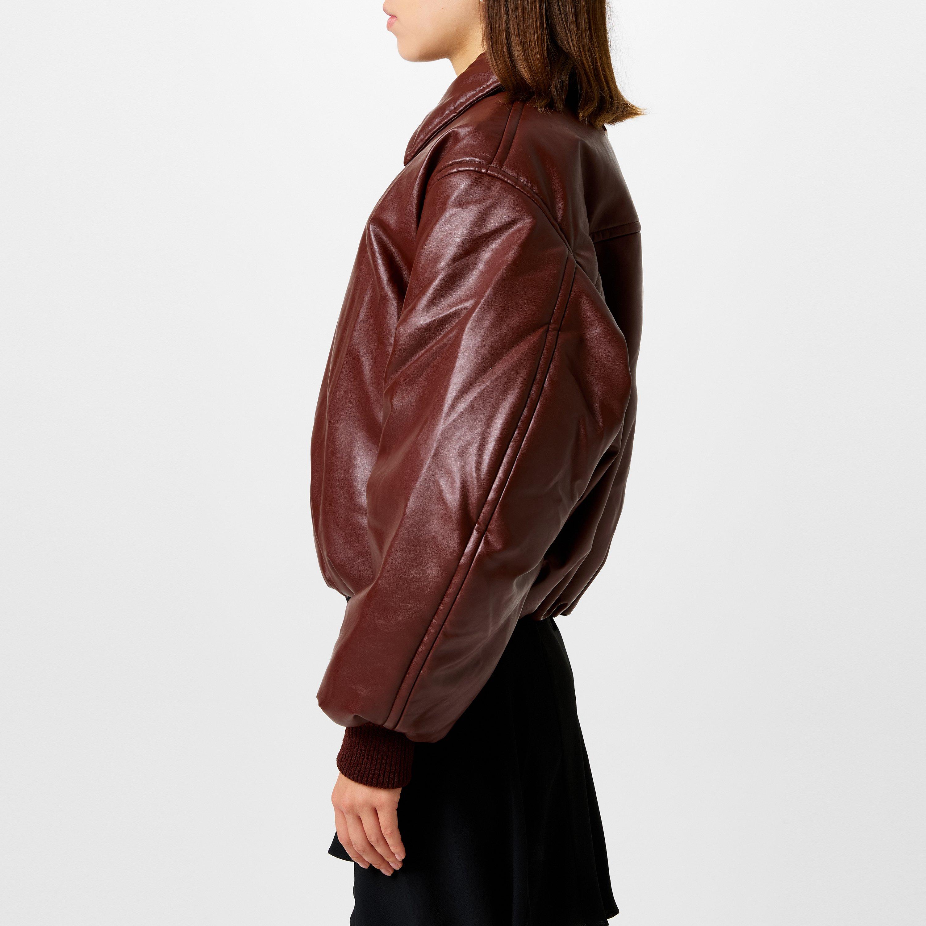 Dark Burgundy - Acne Studios - Women's Faux Leather Long Sleeve Bomber Jacket - 2