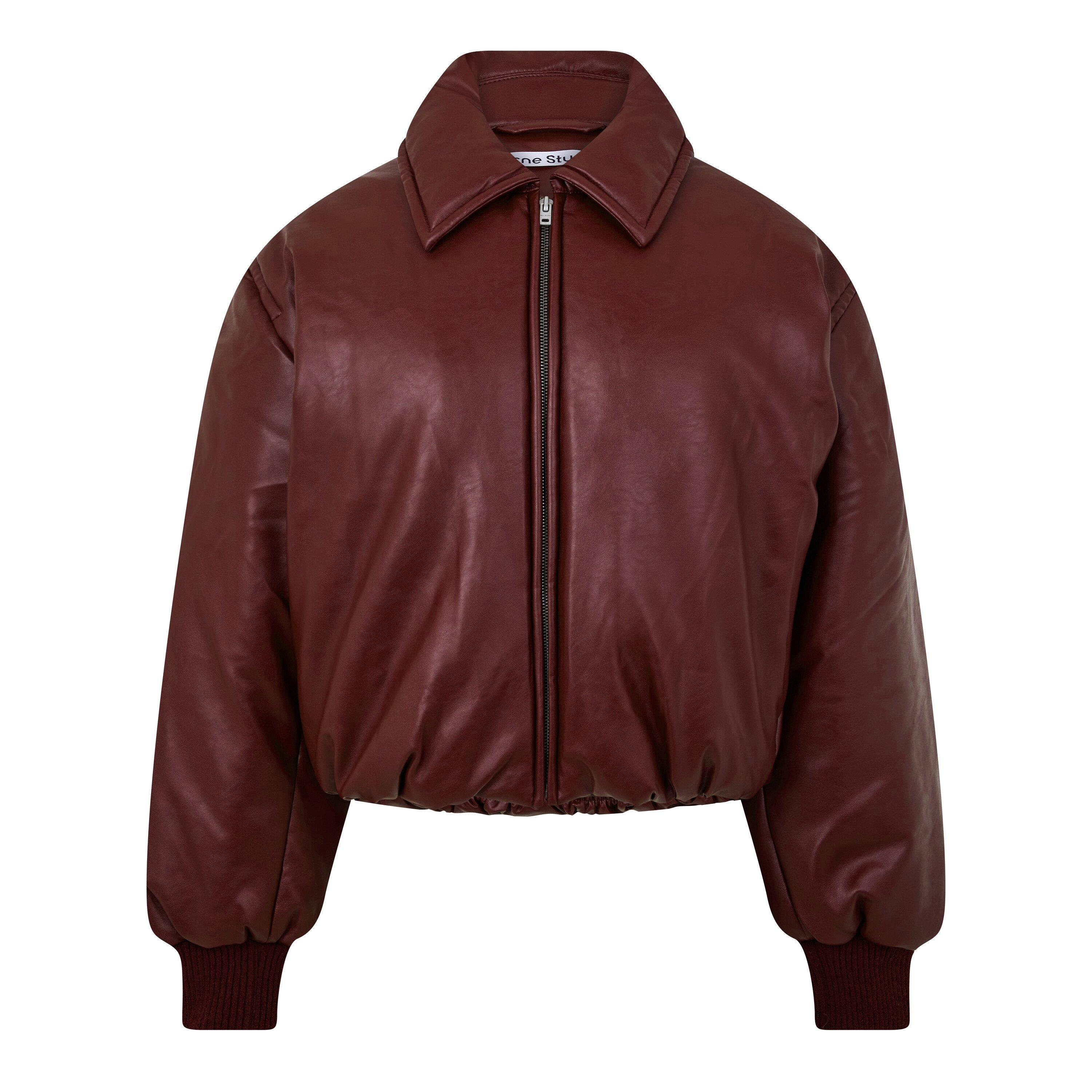 Dark Burgundy - Acne Studios - Women's Faux Leather Long Sleeve Bomber Jacket - 5