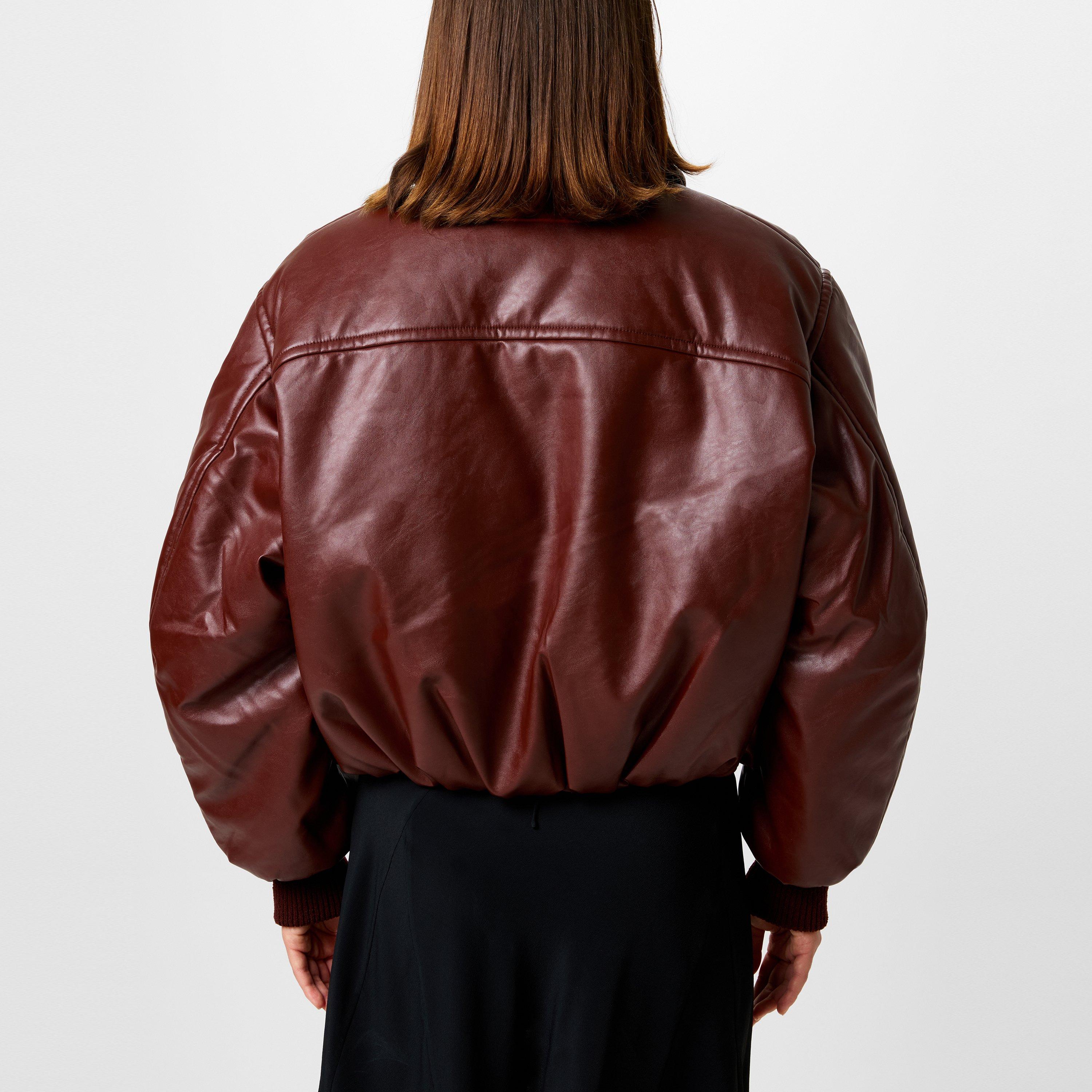 Dark Burgundy - Acne Studios - Women's Faux Leather Long Sleeve Bomber Jacket - 3