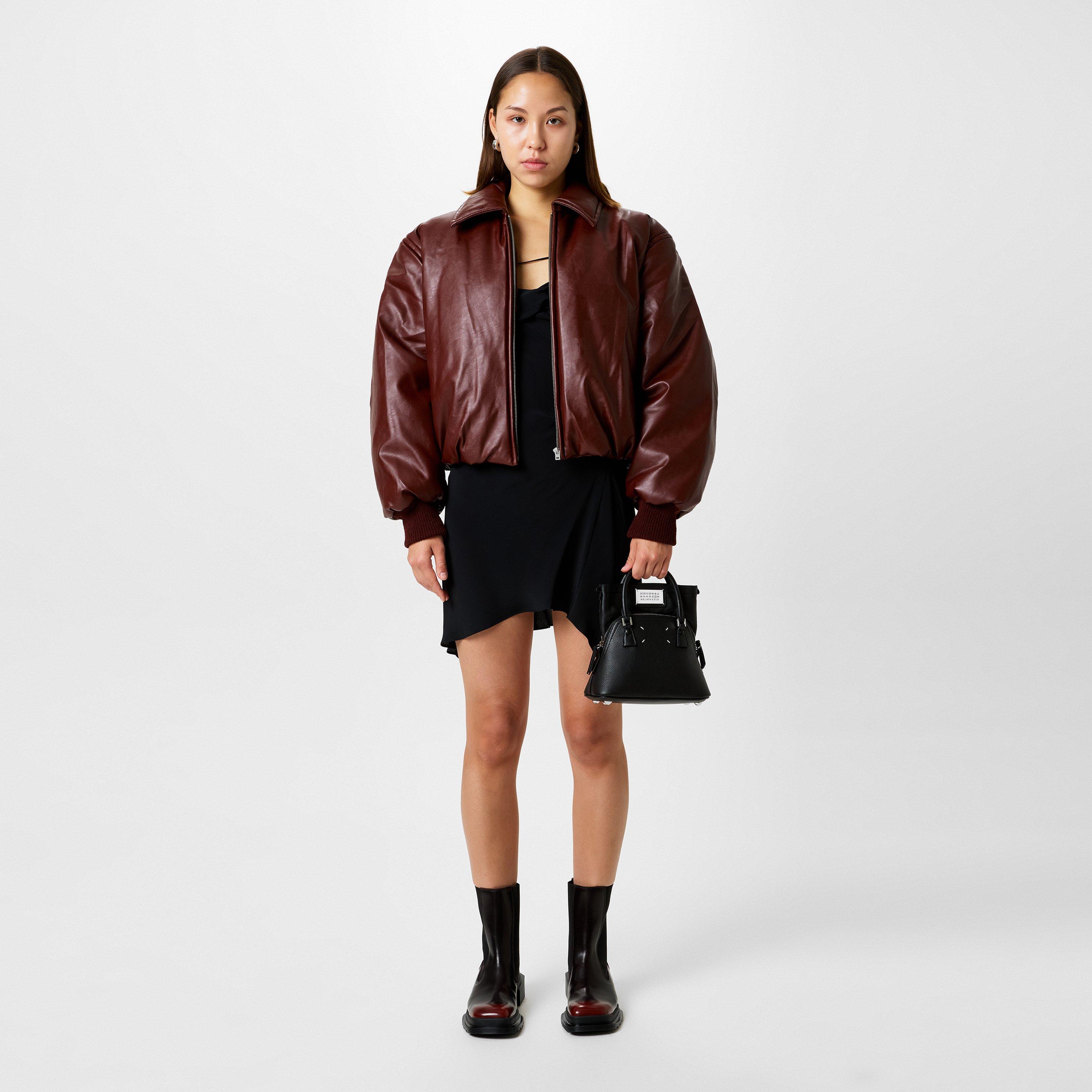Dark Burgundy - Acne Studios - Women's Faux Leather Long Sleeve Bomber Jacket - 4