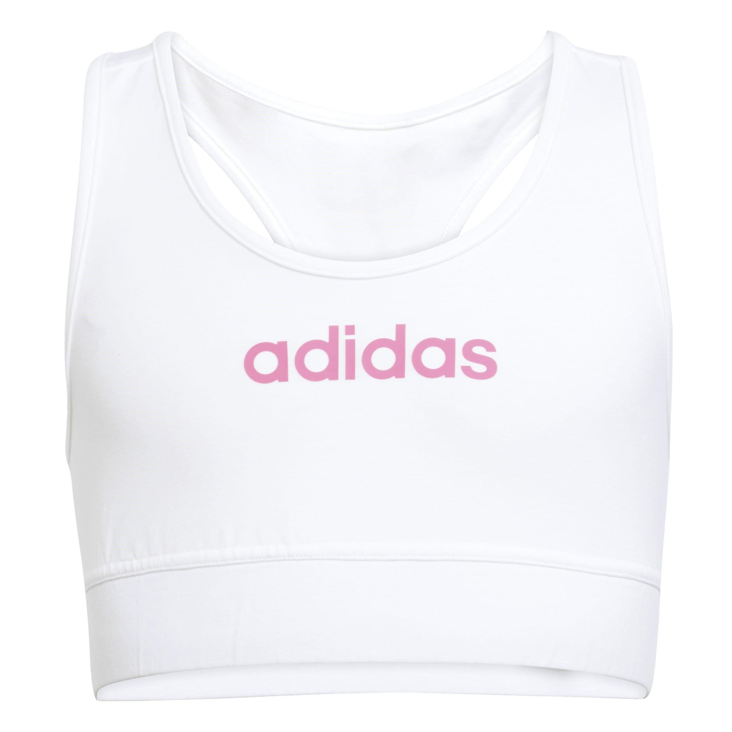 Adidas Girls Essentials Linear Bra - White/Black - 7-8 Years